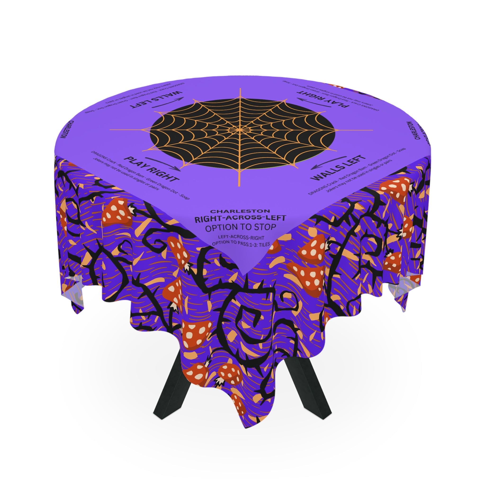 Halloween MAHJONG Tablecloth Purple Poison Thorns, Charleston Rules, Size 55 x 55, Hostess Gift, Spider Web, Instructions for Beginners