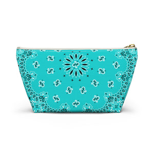 Teal Blue Bandana Jewelry Pouch - Travel Organizer, Pencil Bag, Gift for Her, Cosmetic Makeup Bag, Cute Accessory Case