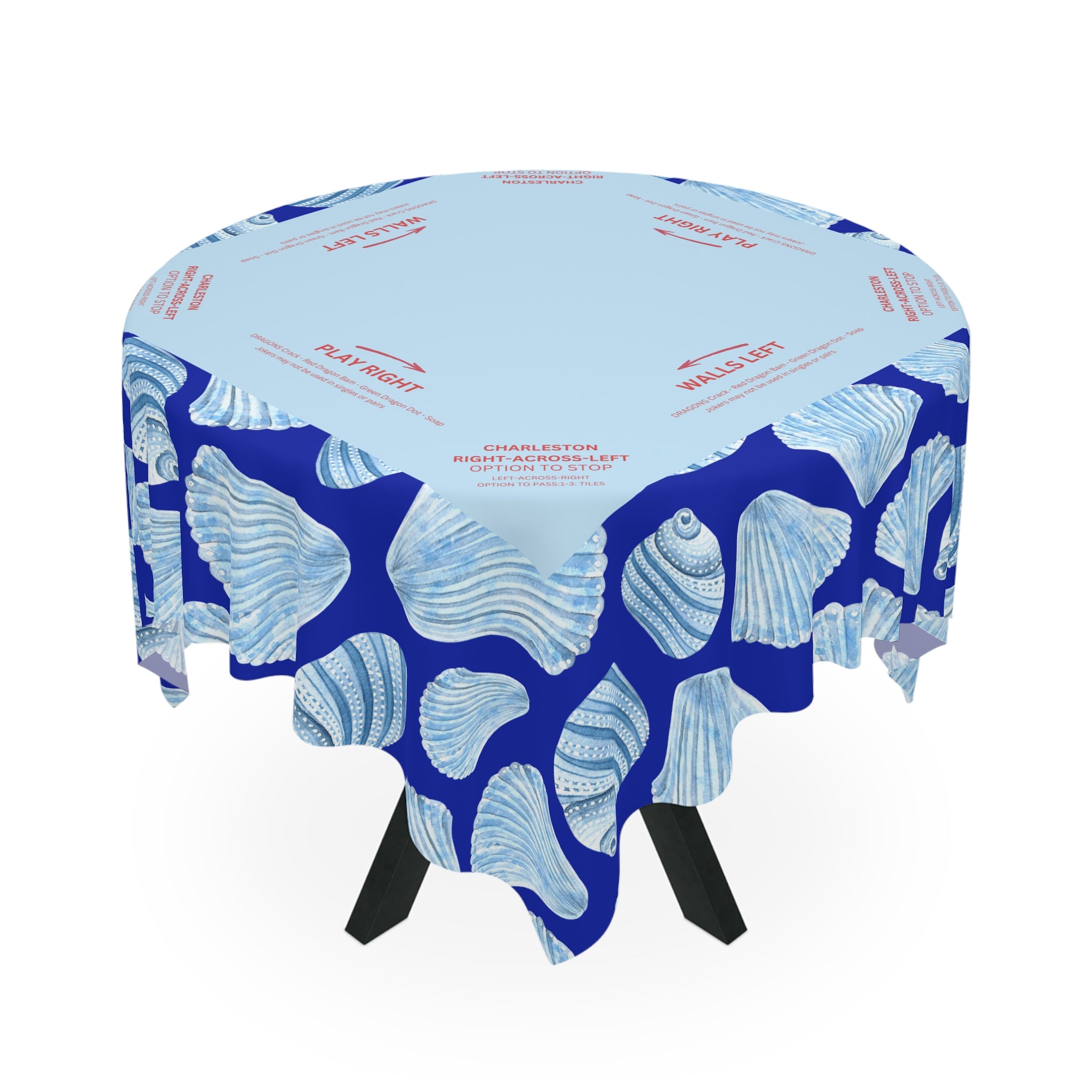 Blue Ocean and Sea Shell Mahjong Tablecloth, Game Night Hostess Gift 55x55,Sea Life Theme,  Mahj Decor, 4th of July, with instrucitons