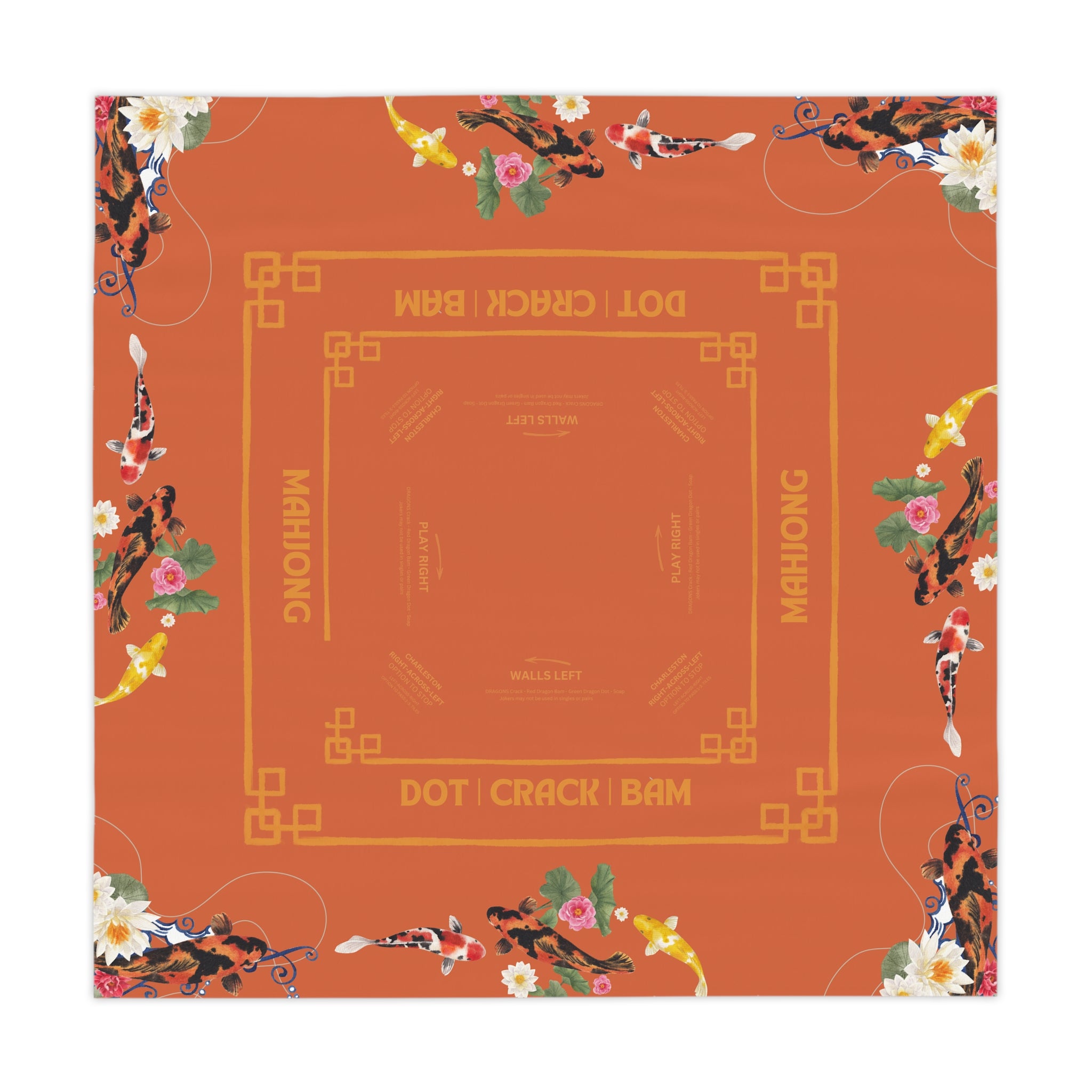Orange Koi Mahjong Instructional Tablecloth, Great for Beginners, Game Night Decor, Hostess Gift