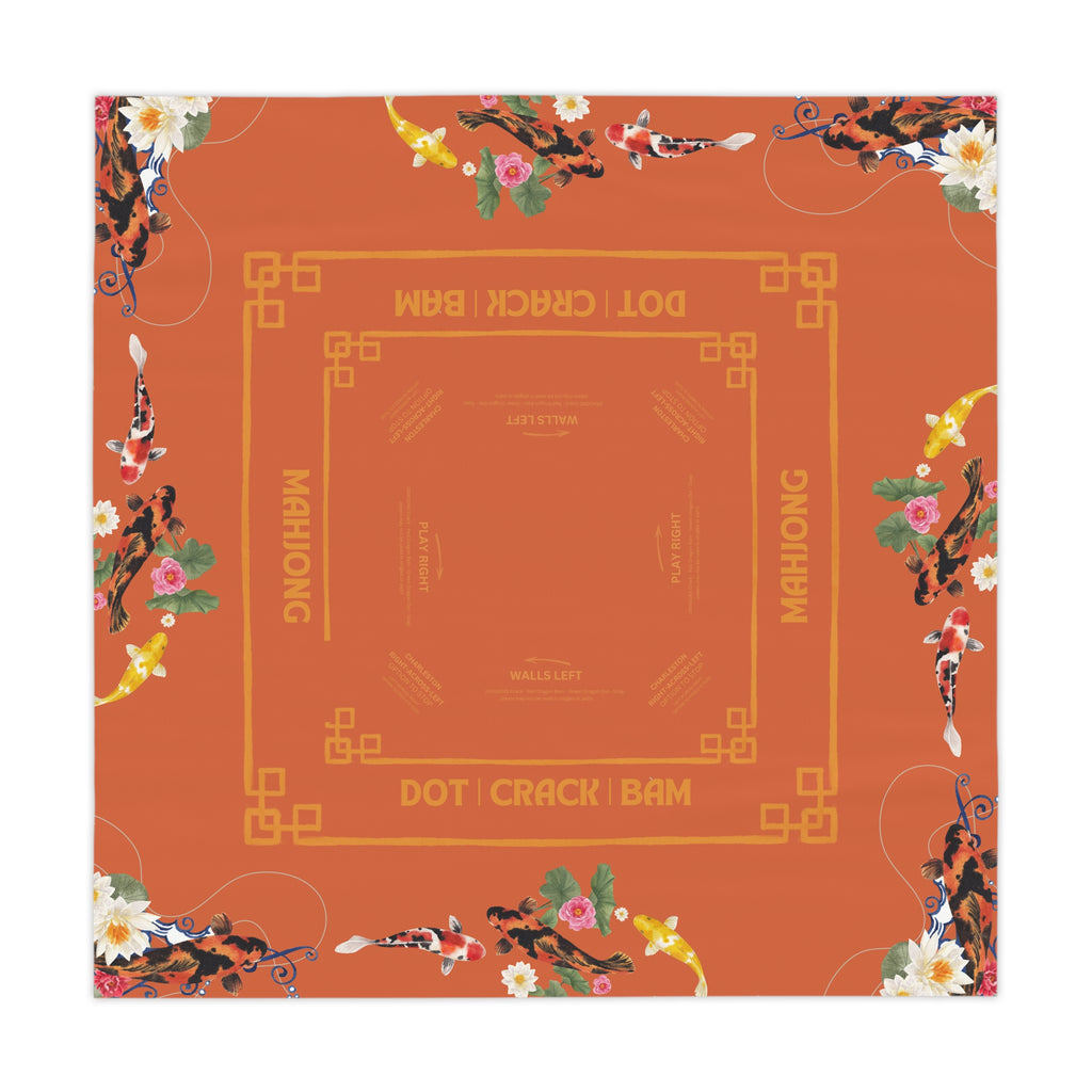 Orange Koi Mahjong Instructional Tablecloth, Great for Beginners, Game Night Decor, Hostess Gift