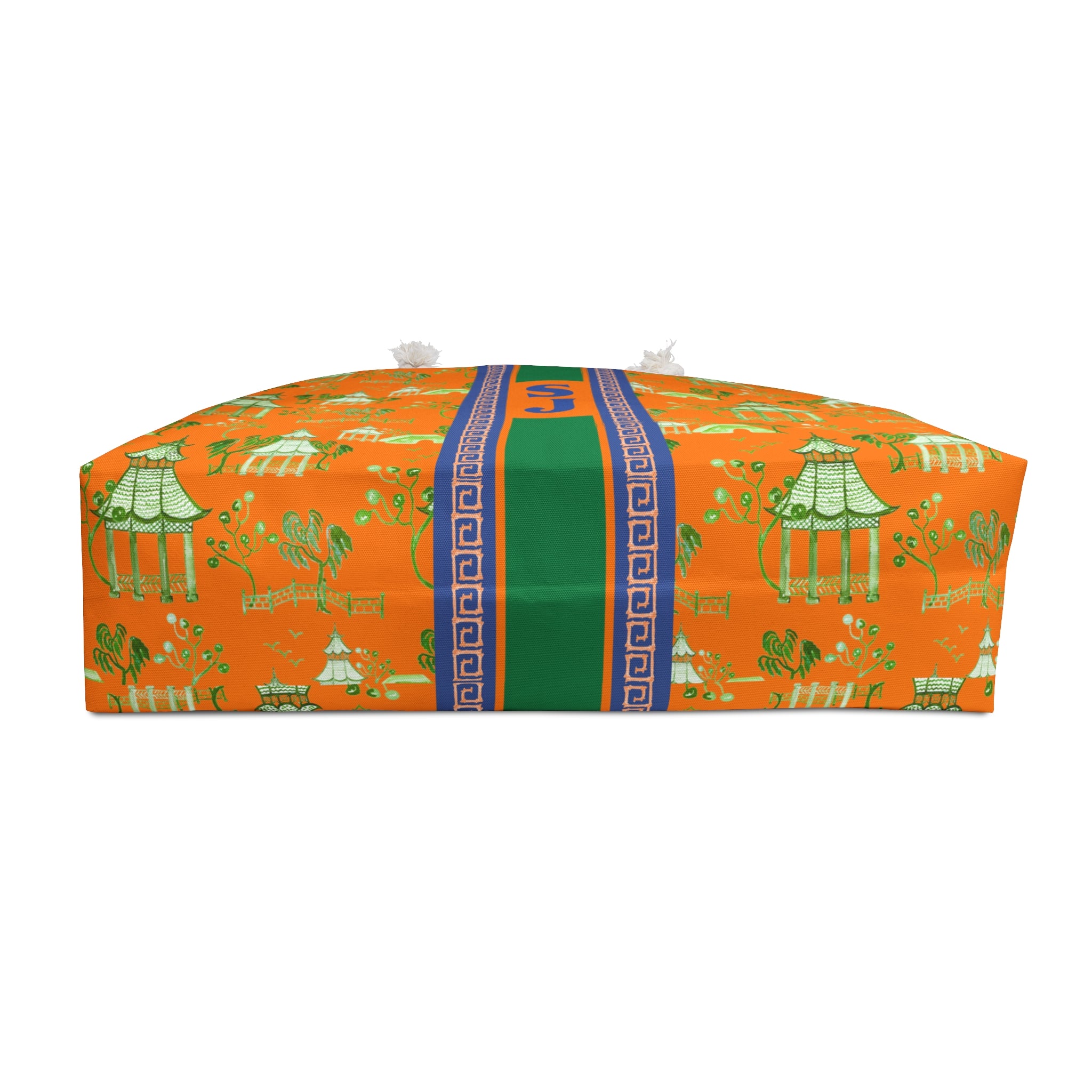 Monogrammed Orange Chinoiserie Mahjong Tote Bag: Personalized Mahjong Gift, Maj Carry-All Travel Duffel