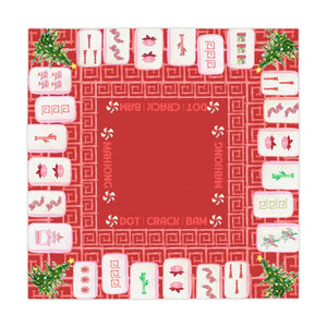 Christmas MAHJONG Tile Tablecloth, Size 55 x 55, Christmas Tree Peppermint Candy, Hostess Gift, Mahj Prize, Red Bamboo Table Cover