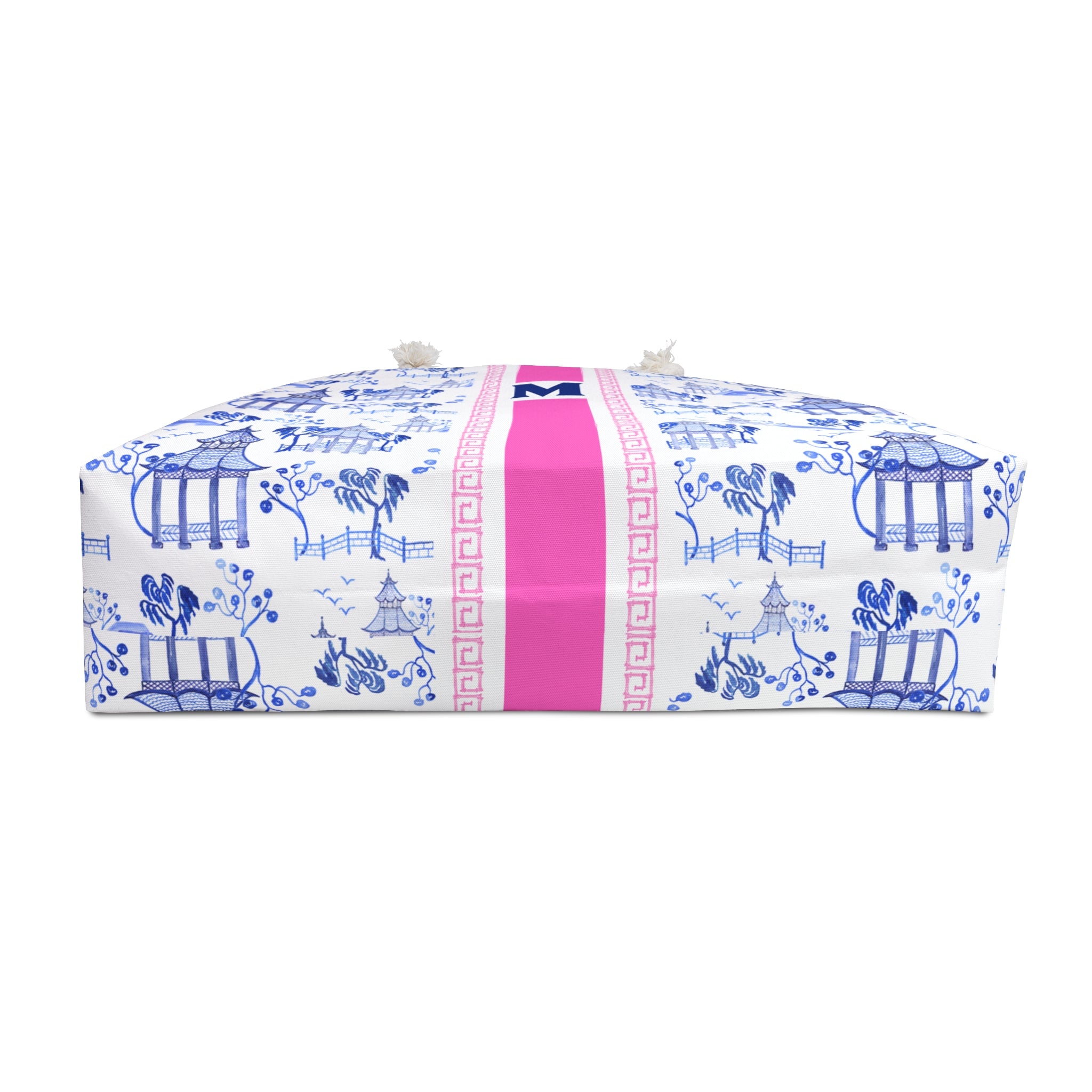 Monogrammed Chinoiserie Mahjong Tote Bag: Blue and Pink, Personalized Mahjong Gift, Maj Carry-All Travel Duffel