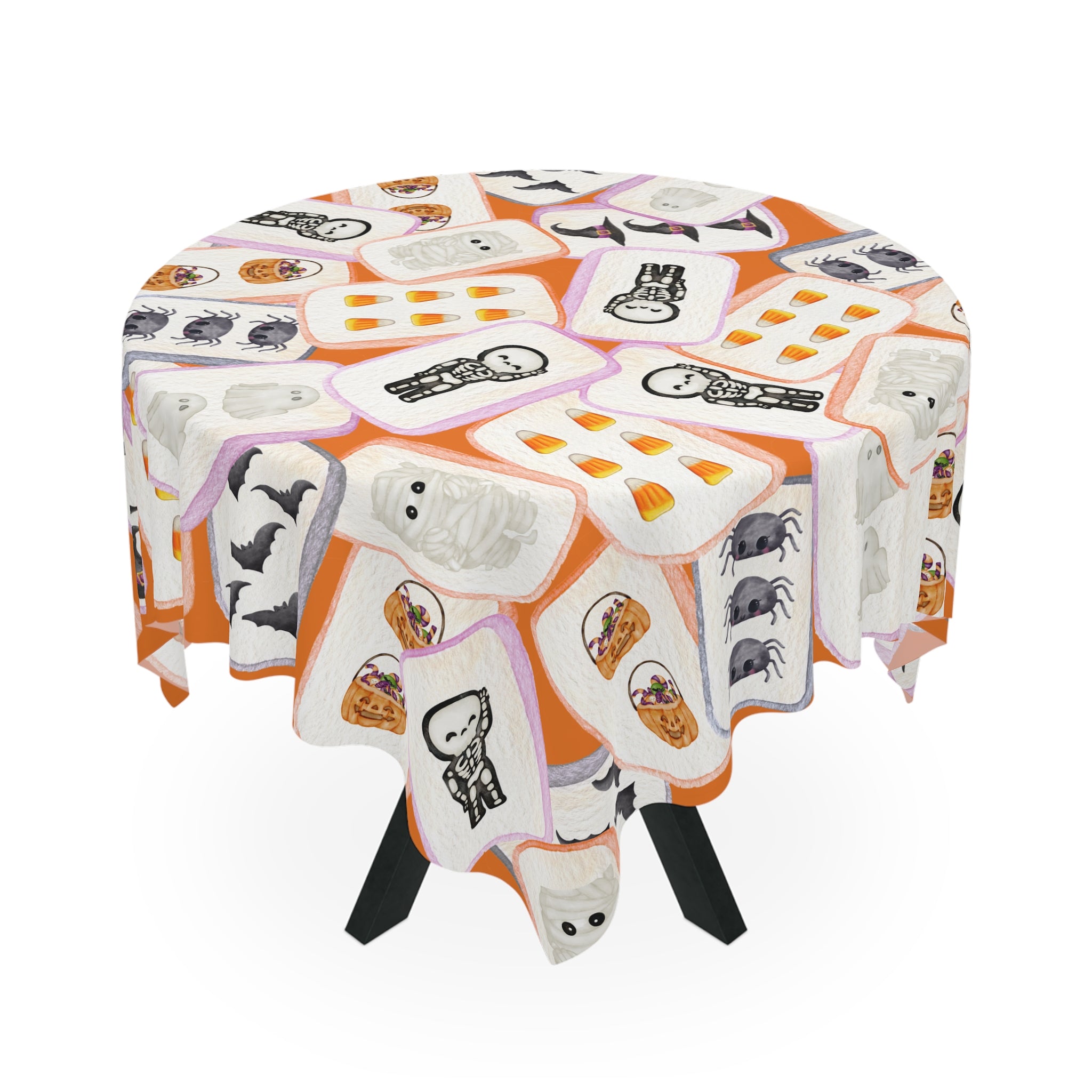 Halloween MAHJONG Tiles Tablecloth, 55 x 55, Hostess Gift, Bat, Pumpkin, Mummy, Skeleton, Ghost, Spider, Witch, Handpainted Tiles