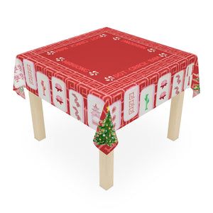 Christmas MAHJONG Tile Tablecloth, Size 55 x 55, Christmas Tree Peppermint Candy, Hostess Gift, Mahj Prize, Red Bamboo Table Cover