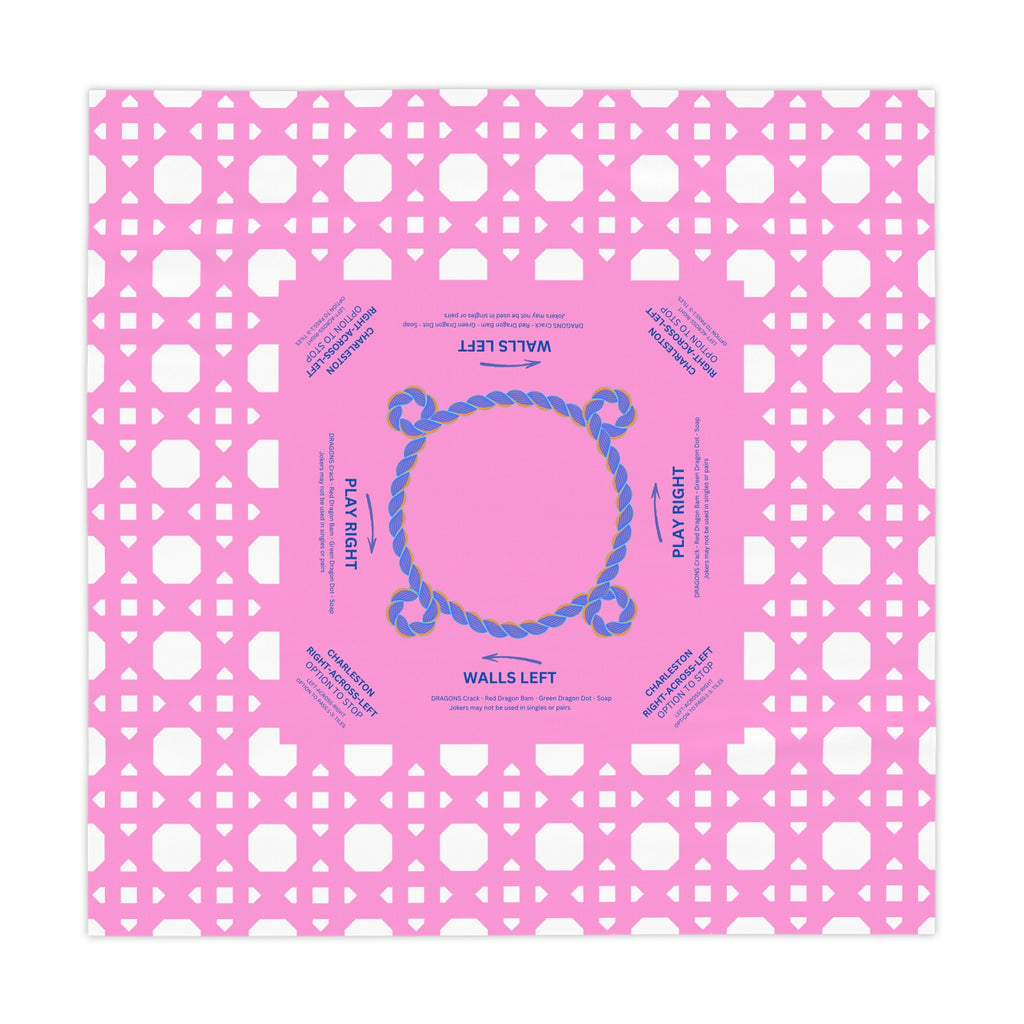 Pink Rattan Mahjong Tablecloth, Game Night Hostess Gift 55x55, Blue Pink Palm Beach Vibe, Mahj, with instrucitons,Table Cover, Home Decor