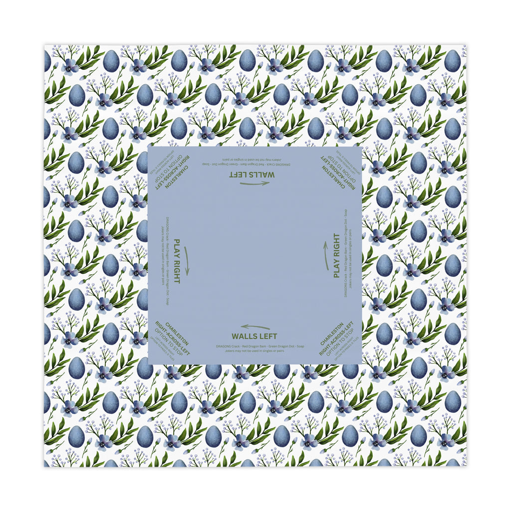 Mahjong Tablecloth, Blue Eggs, Easter Game Night Hostess Gift, Floral Lattice Pattern 55x55, Beginner Friendly Instructions, Table Cover
