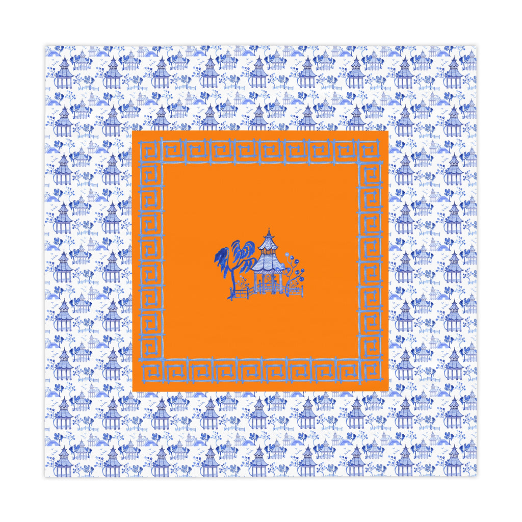 Blue Pagoda Tablecloth, Grandmillennial Table Cover, Hostess Gift