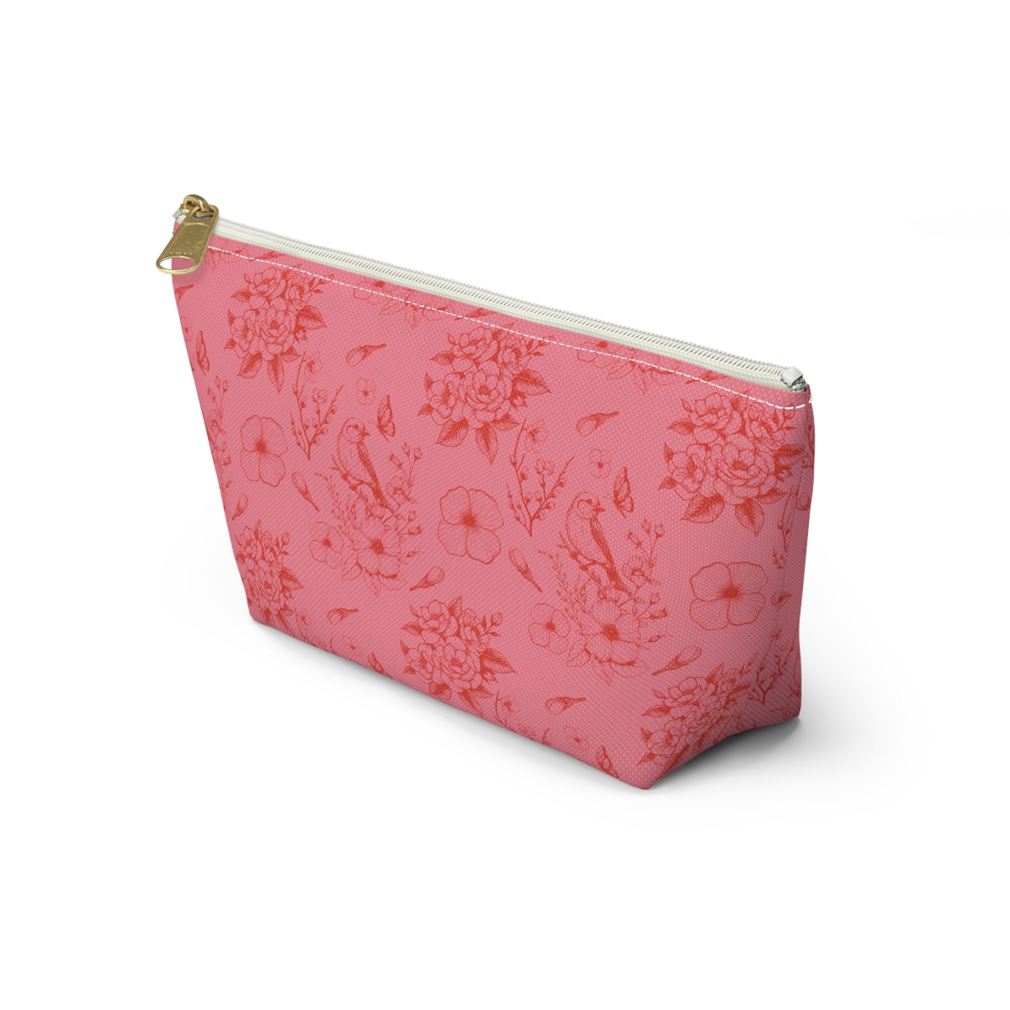 Pink Toile Jewelry Pouch, Cute Zipper Bag for Accessories, Pencils, Bridesmaid Gift, travel organizer - Accessory Pouch. Makeup Bag,