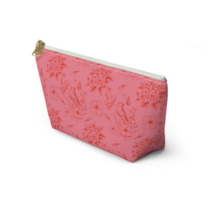 Pink Toile Jewelry Pouch, Cute Zipper Bag for Accessories, Pencils, Bridesmaid Gift, travel organizer - Accessory Pouch. Makeup Bag,
