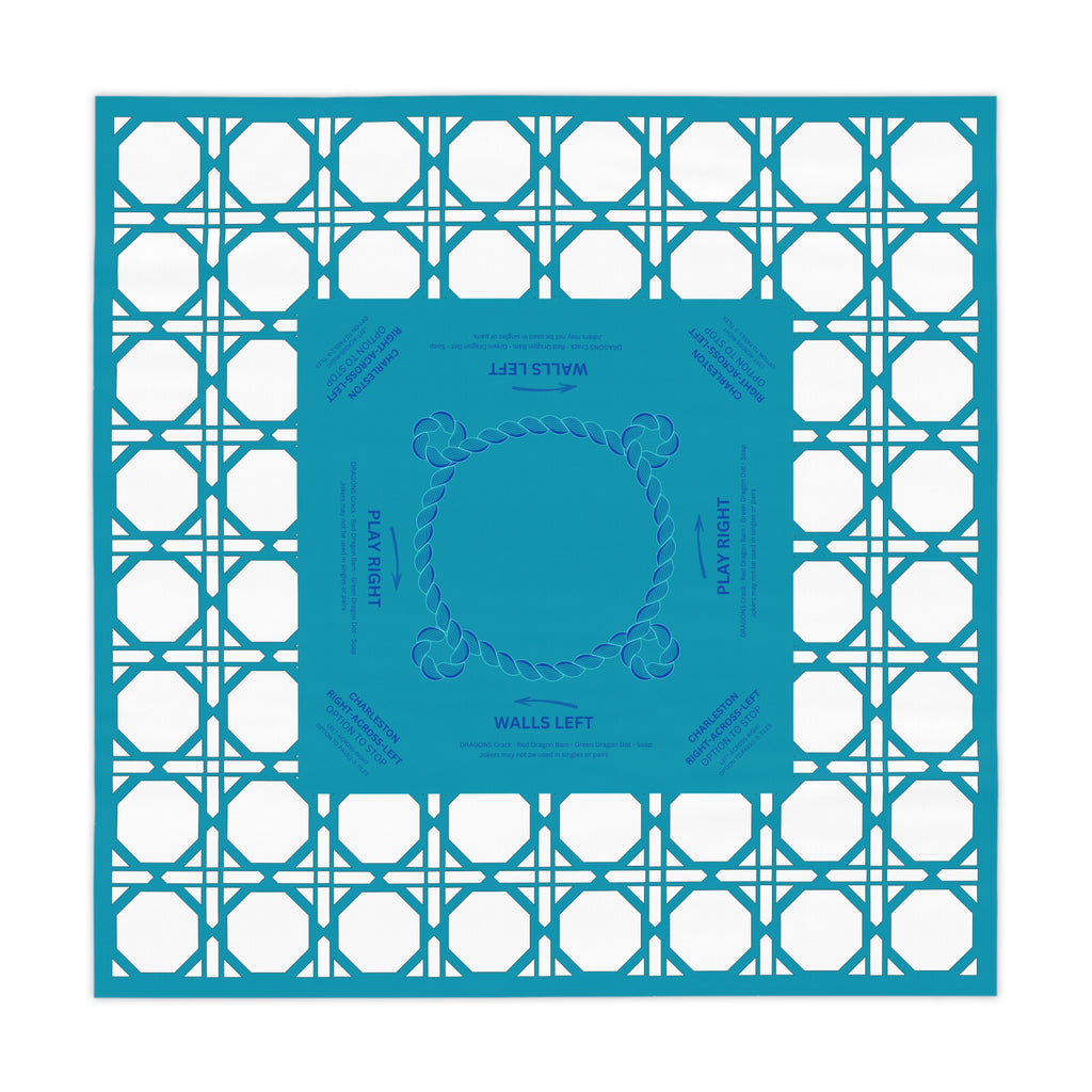 Teal Rattan Mahjong Tablecloth, Game Night Hostess Gift 55x55, Blue Palm Beach Vibe, Mahj, with instrucitons,Table Cover, Home Decor