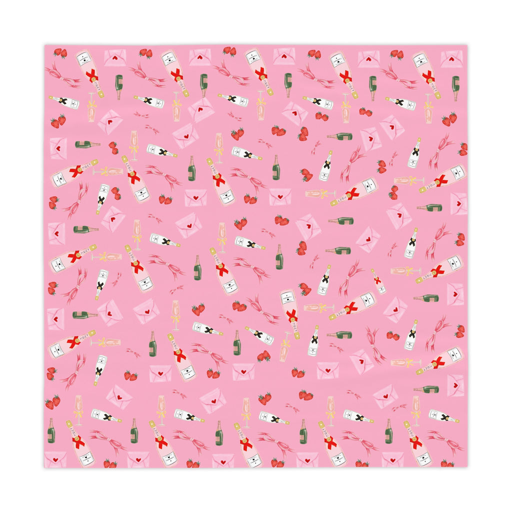 Champagne Valentine's Tablecloth, Romantic Pink Game Night Essential for Mahjong, Bunco, Poker, Holiday Celebration, Galentine's Night