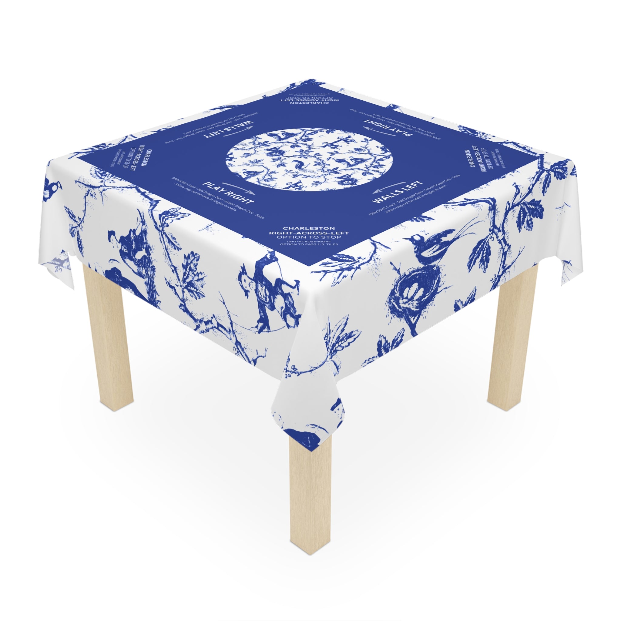 Mahjong Tablecloth, Indigo, Instructions, Rules, 55x55, Game Night, Beginner Friendly, Table Cover, Hostess Gift Chinoiserie Blue and White