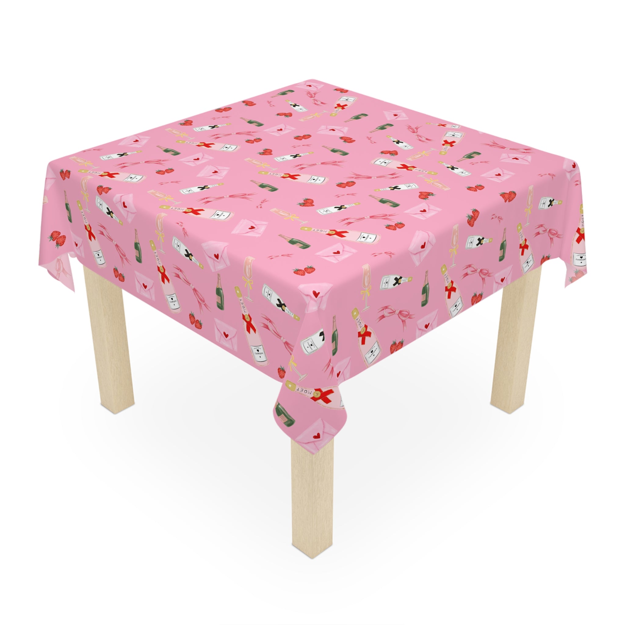 Champagne Valentine's Tablecloth, Romantic Pink Game Night Essential for Mahjong, Bunco, Poker, Holiday Celebration, Galentine's Night