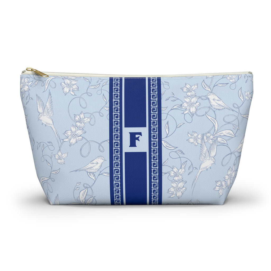 Monogrammed Mahjong Tile Bag: Chinoiserie Travel Pouch, Blue Birdie, Small and Large