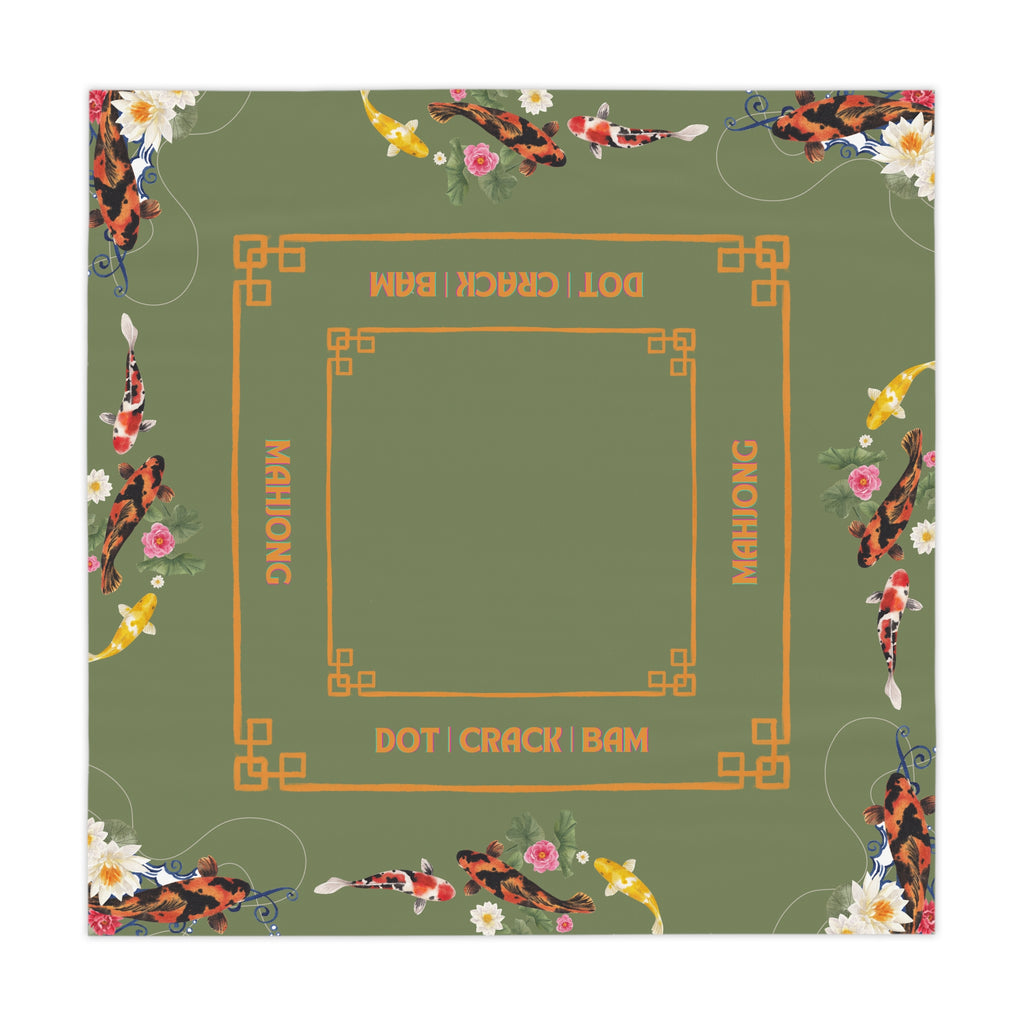MAHJONG Tablecloth Koi Pond, Game Night, Hostess Gift, Green and Orange