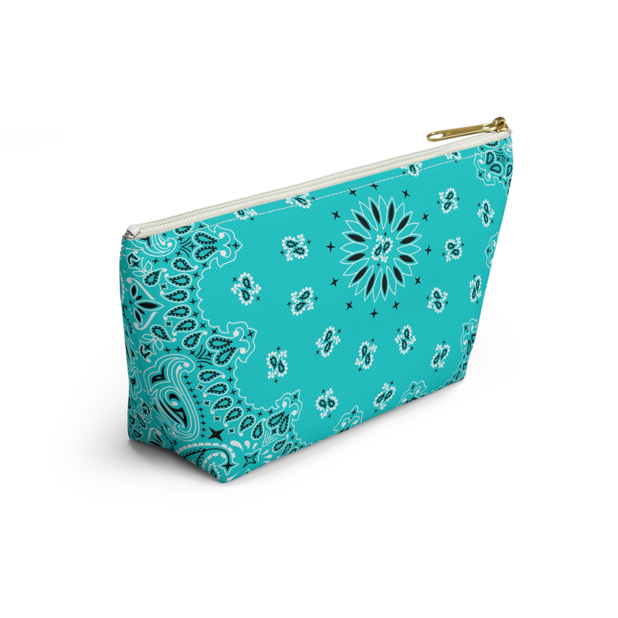 Teal Blue Bandana Jewelry Pouch - Travel Organizer, Pencil Bag, Gift for Her, Cosmetic Makeup Bag, Cute Accessory Case
