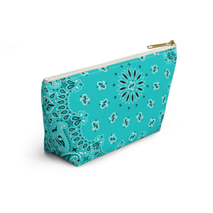 Teal Blue Bandana Jewelry Pouch - Travel Organizer, Pencil Bag, Gift for Her, Cosmetic Makeup Bag, Cute Accessory Case