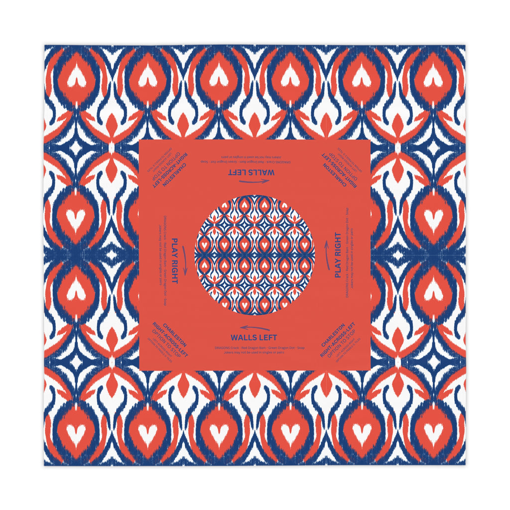 Red White Blue Mahjong Tablecloth, Game Night Hostess Gift 55x55, Patriotic Cover, Heart Theme,  Mahj Decor, 4th of July, with instrucitons