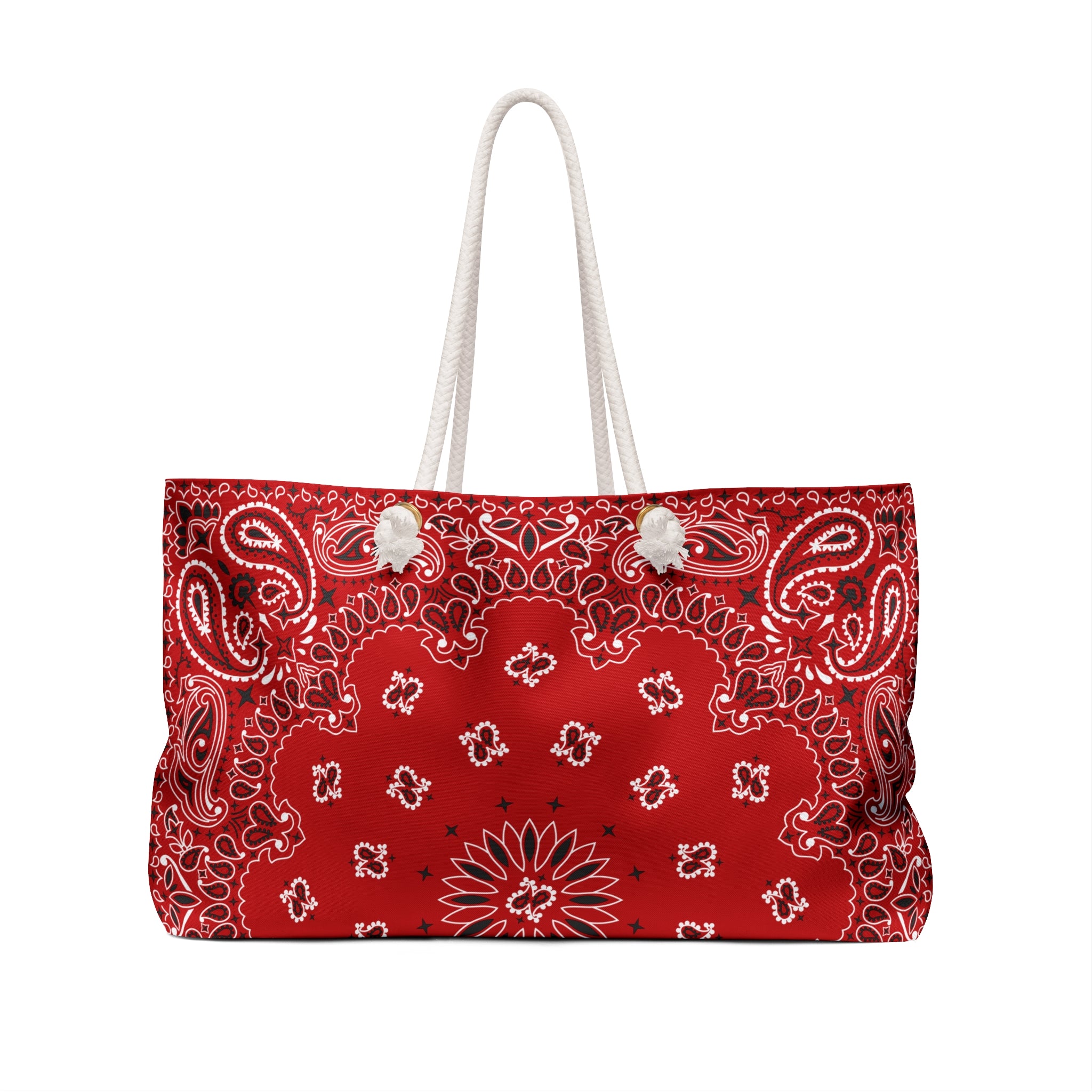 Classic Red Bandana Weekender Bag, Tote, Preppy Beach Duffel, Purse, Travel Overnight Carry-On, Handbag, Costal Cowgirl, Western Rodeo Style