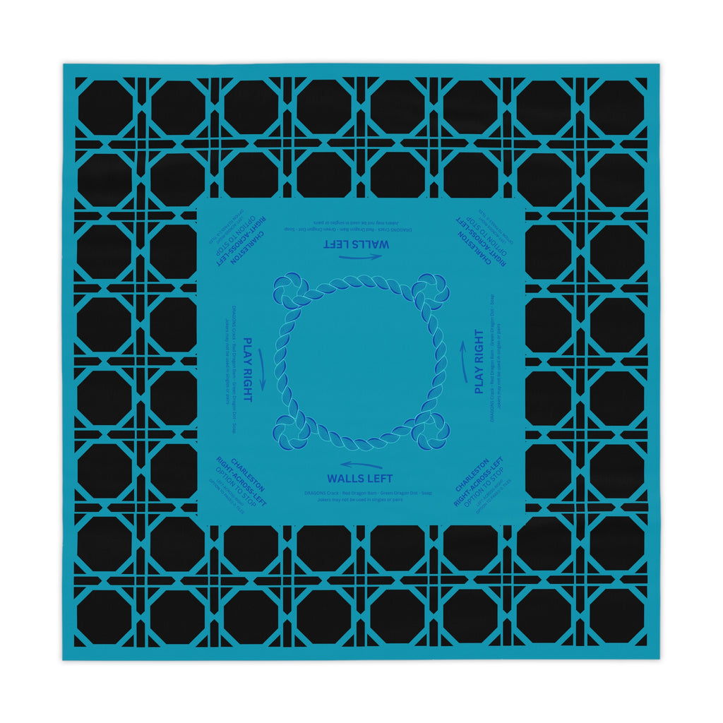 Teal & Black Rattan Mahjong Tablecloth, Game Night Hostess Gift 55x55, Palm Beach Vibe, Mahj, with instrucitons,Table Cover, Home Decor