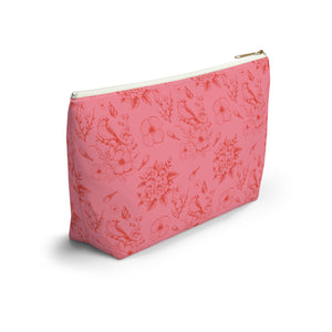 Pink Toile Jewelry Pouch, Cute Zipper Bag for Accessories, Pencils, Bridesmaid Gift, travel organizer - Accessory Pouch. Makeup Bag,