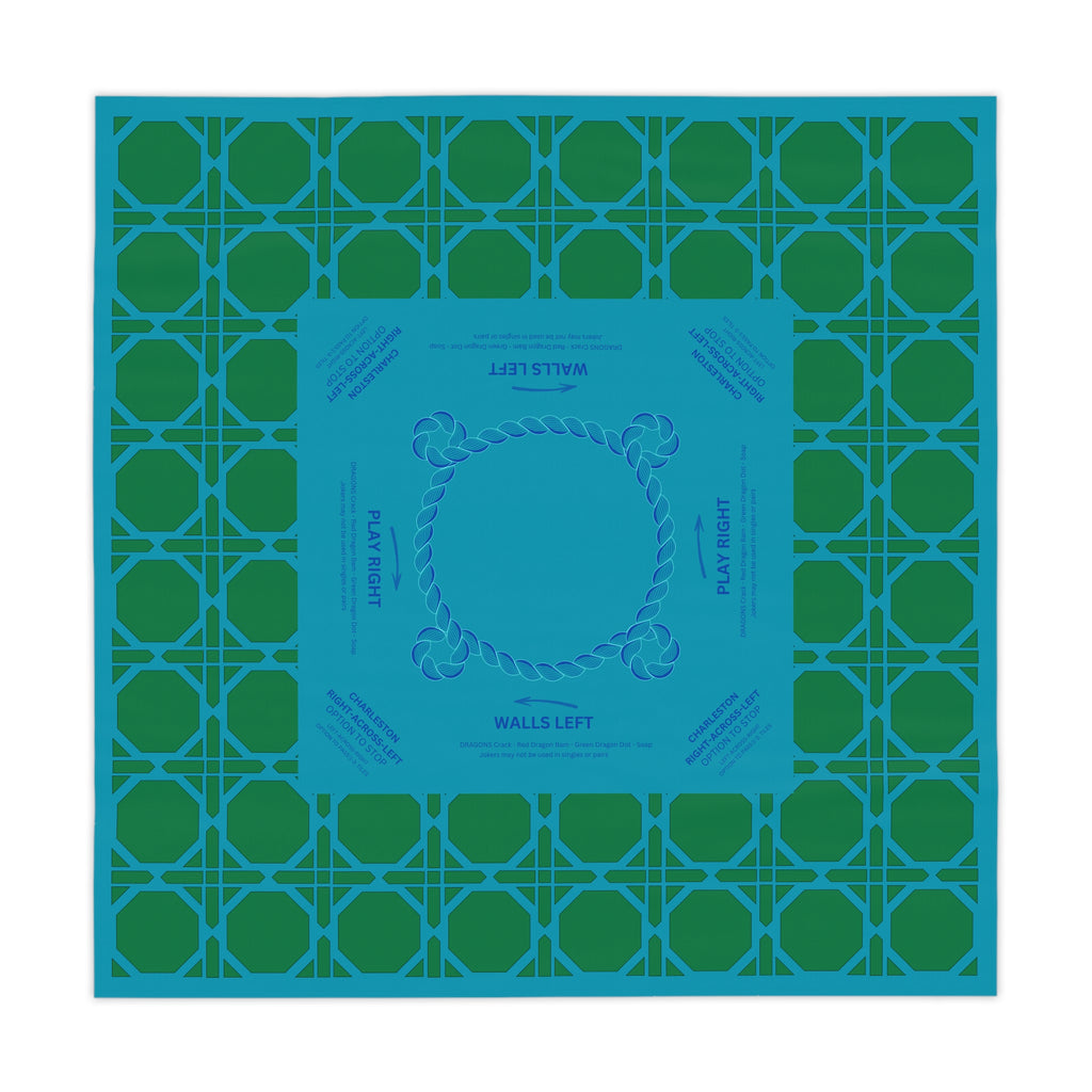 Green Teal Rattan Mahjong Tablecloth, Game Night Hostess Gift 55x55, Blue Palm Beach Vibe, Mahj, with instrucitons,Table Cover, Home Decor