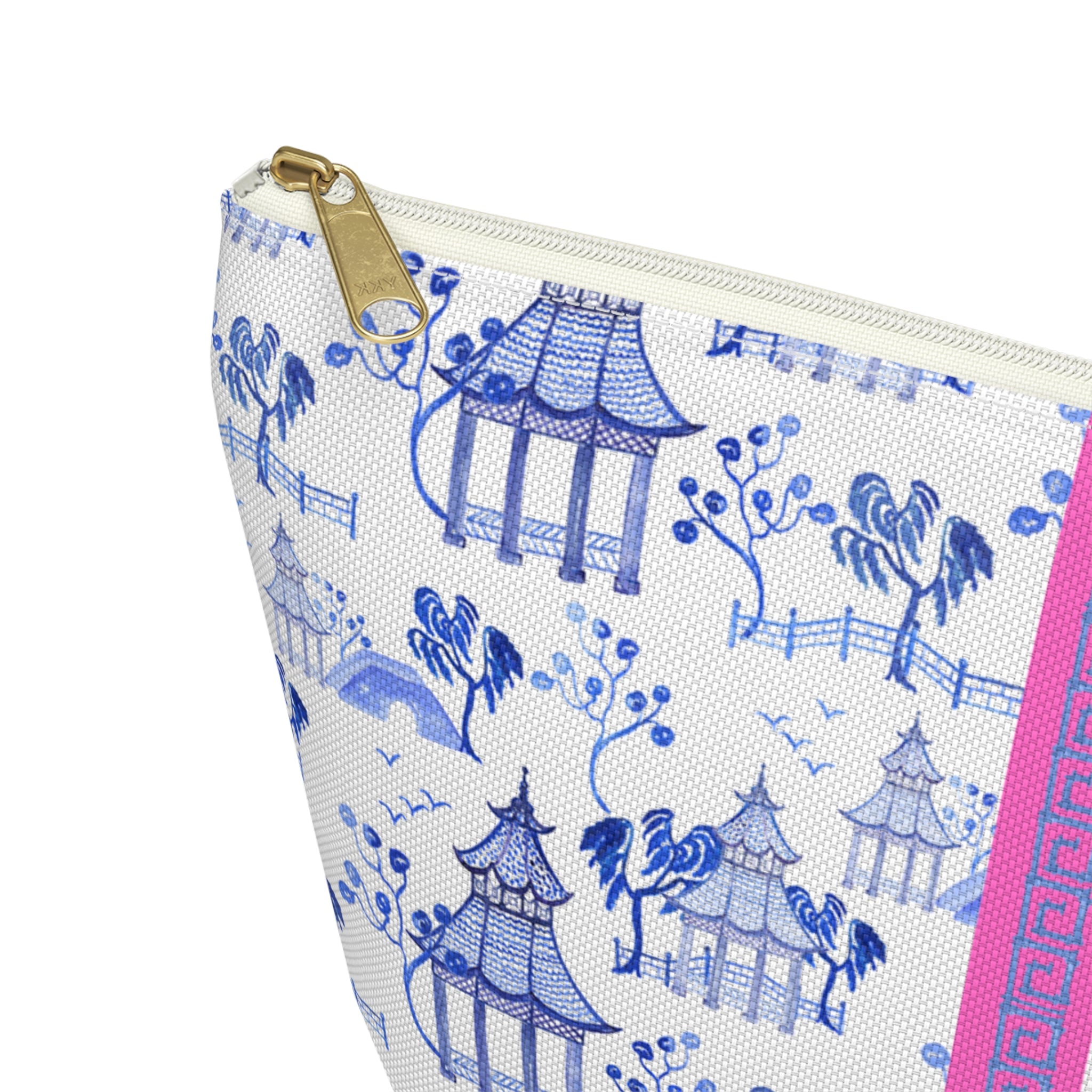 Monogrammed Mahjong Tile Bag: Chinoiserie Travel Pouch, Blue Pagoda, Orange, Small and Large