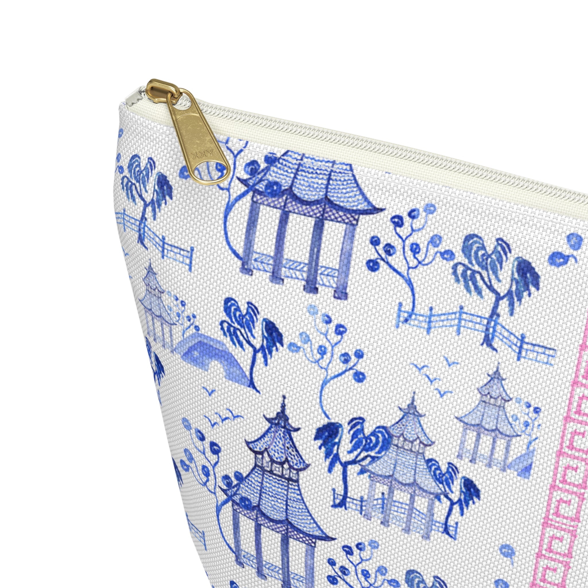 Monogrammed Mahjong Tile Bag: Chinoiserie Travel Pouch, Blue Pagoda, Small and Large