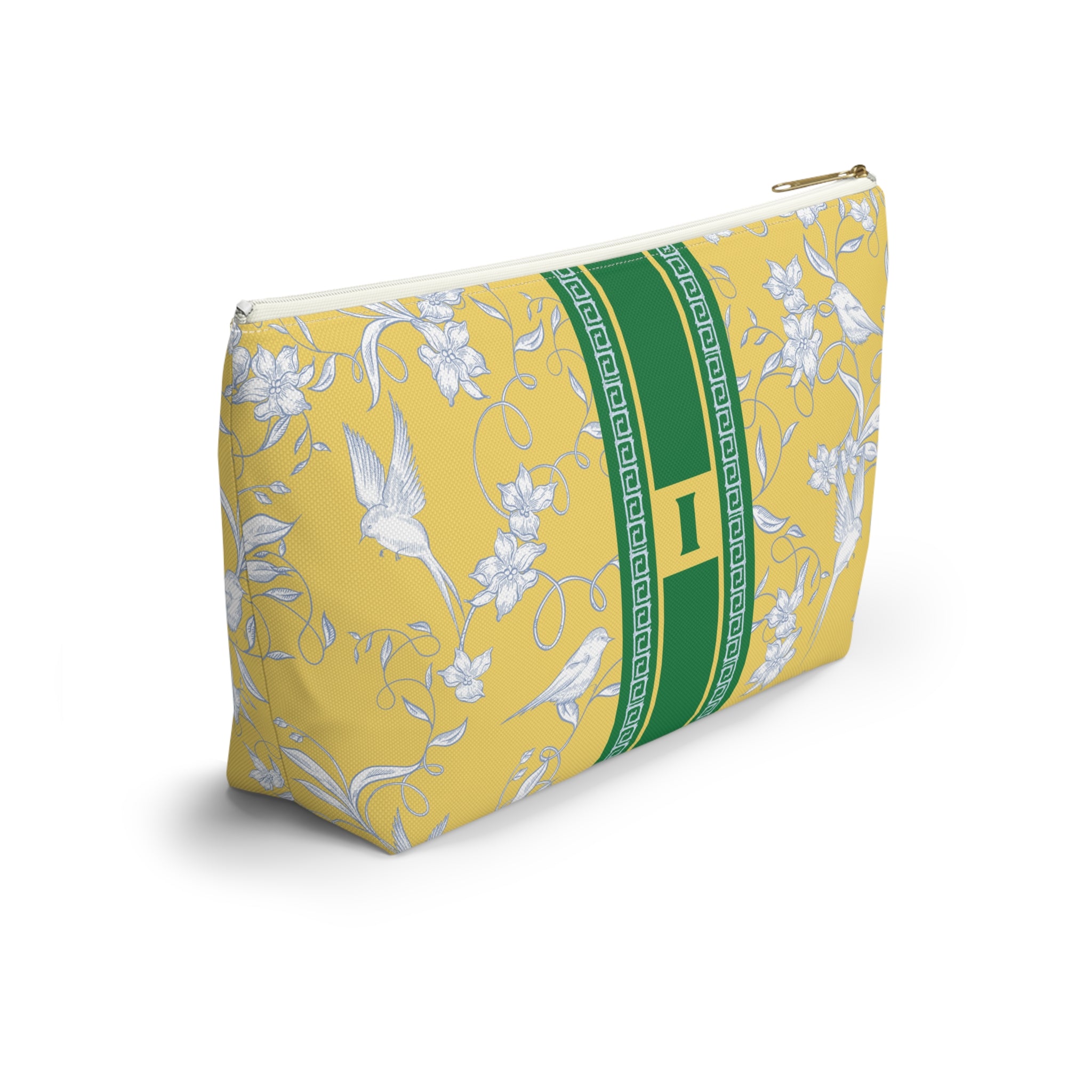Monogrammed Mahjong Tile Bag: Chinoiserie Travel Pouch, Yellow Birdie, Small and Large