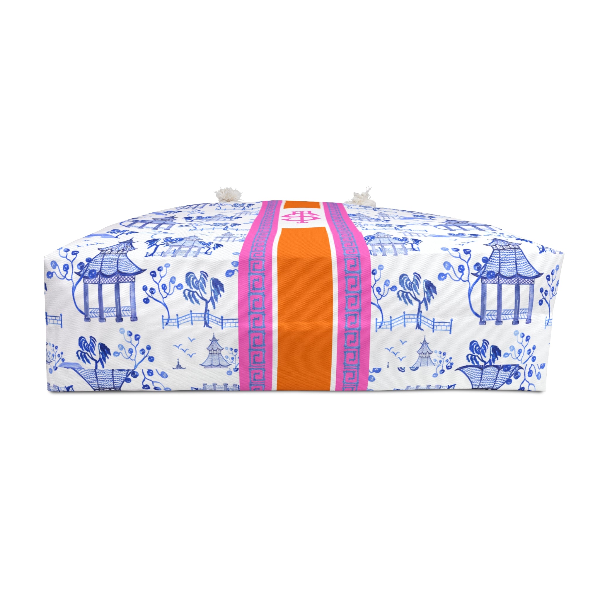 Monogrammed Chinoiserie Mahjong Tote Bag: Blue Pagoda Personalized Mahjong Gift, Maj Carry-All Travel Duffel