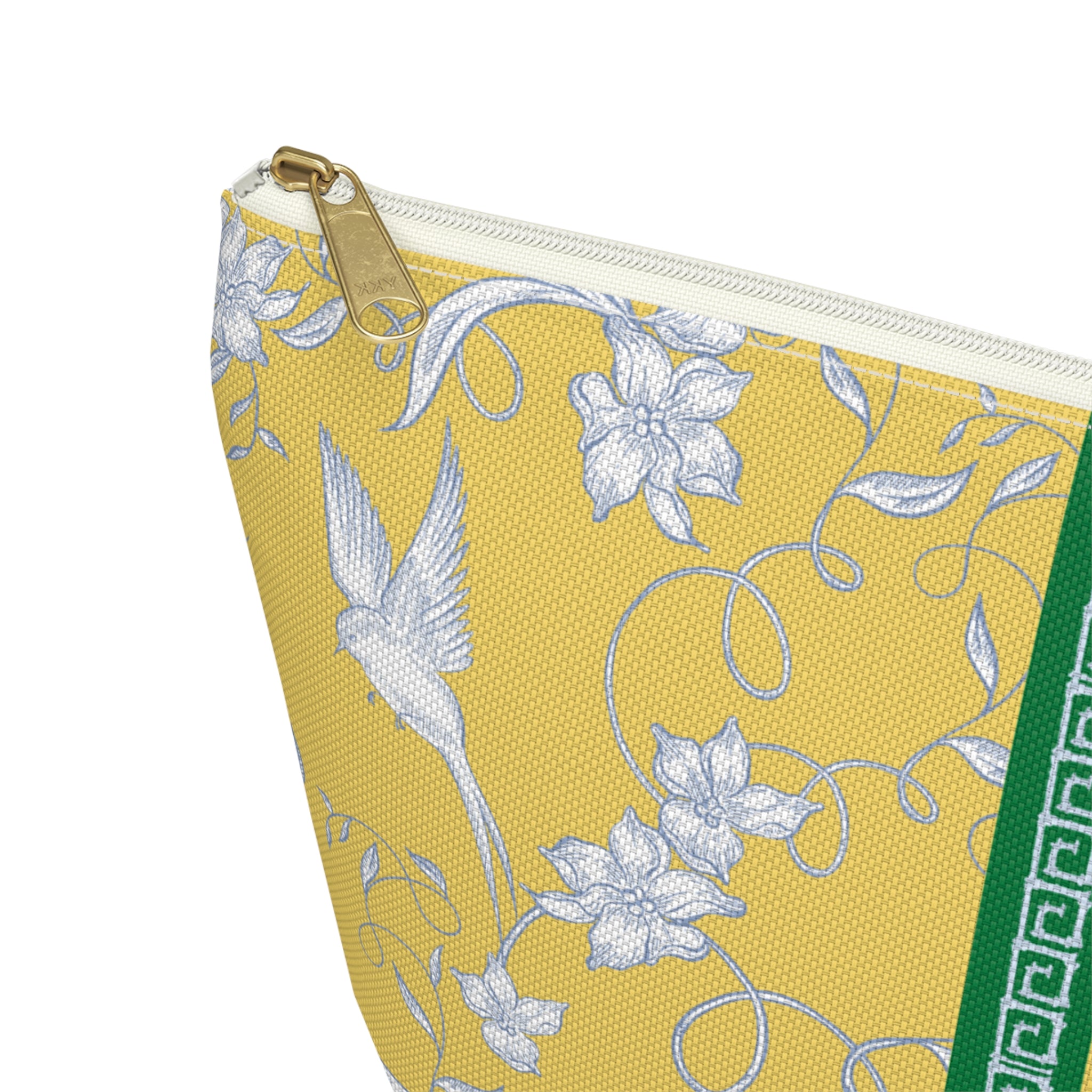Monogrammed Mahjong Tile Bag: Chinoiserie Travel Pouch, Yellow Birdie, Small and Large