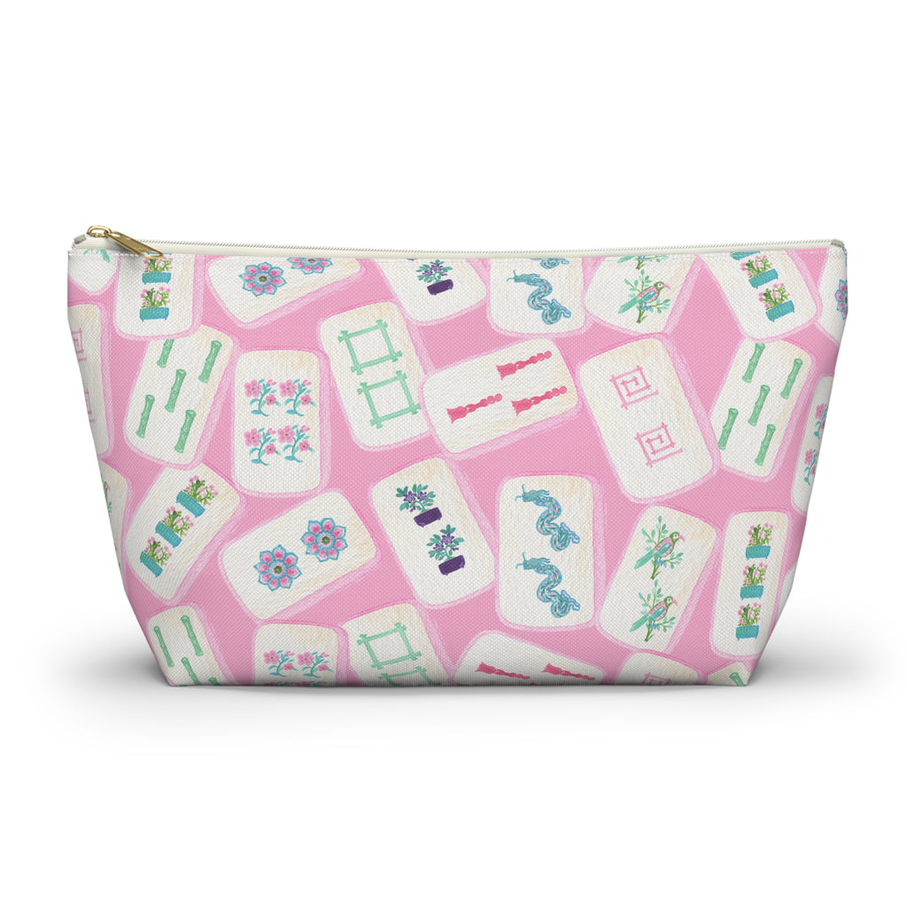 Pink Mahjong Accessory Pouch, Travel Organizer, Pencil Bag, Gift for Her, Cosmetic Makeup Bag, Cute Case Travel Organizer Case