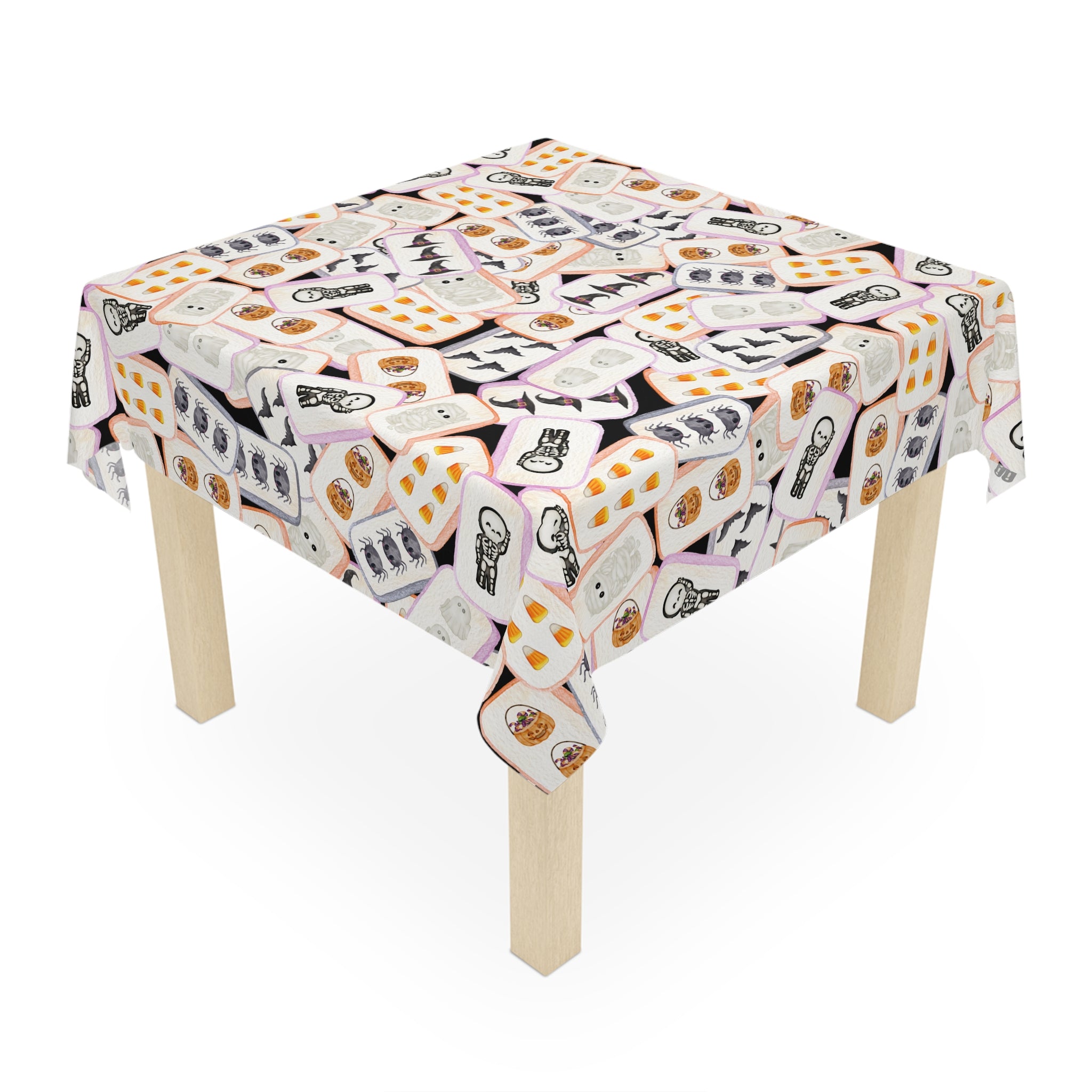 Halloween MAHJONG Tiles Tablecloth, 55 x 55, Hostess Gift, Bat, Pumpkin, Mummy, Skeleton, Ghost, Spider, Witch, Handpainted Tiles