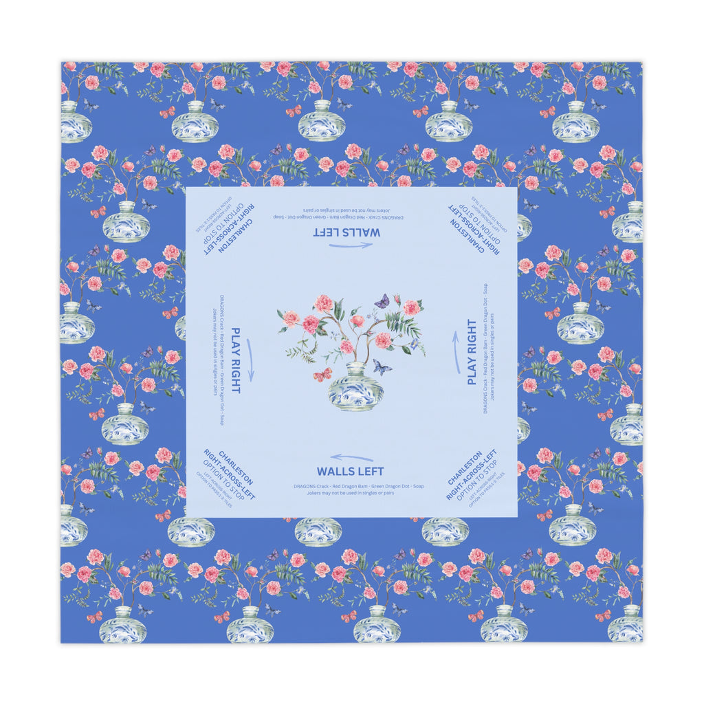 Mahjong Tablecloth, Spring Flowers, Game Night, Chinoiserie Vase, Pink, Hostess Gift, Table Cover, 55x55, Beginner Friendly, Instructions