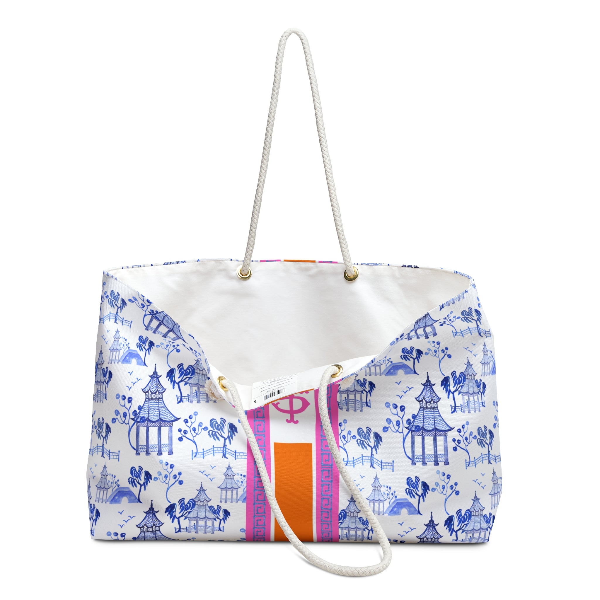 Monogrammed Chinoiserie Mahjong Tote Bag: Blue Pagoda Personalized Mahjong Gift, Maj Carry-All Travel Duffel