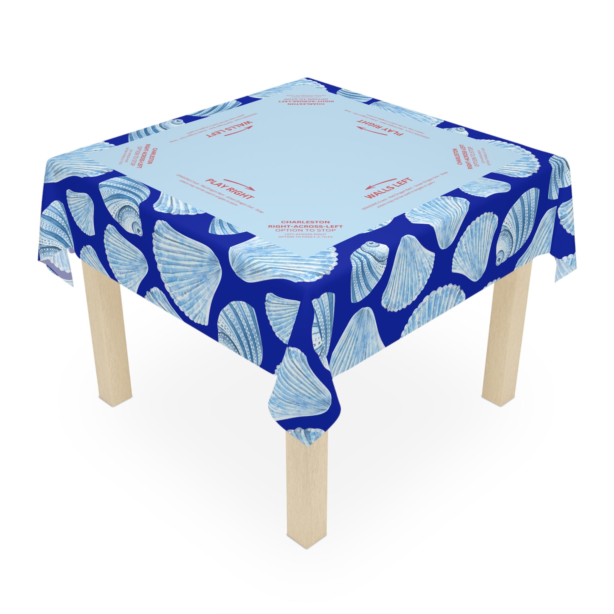 Blue Ocean and Sea Shell Mahjong Tablecloth, Game Night Hostess Gift 55x55,Sea Life Theme,  Mahj Decor, 4th of July, with instrucitons