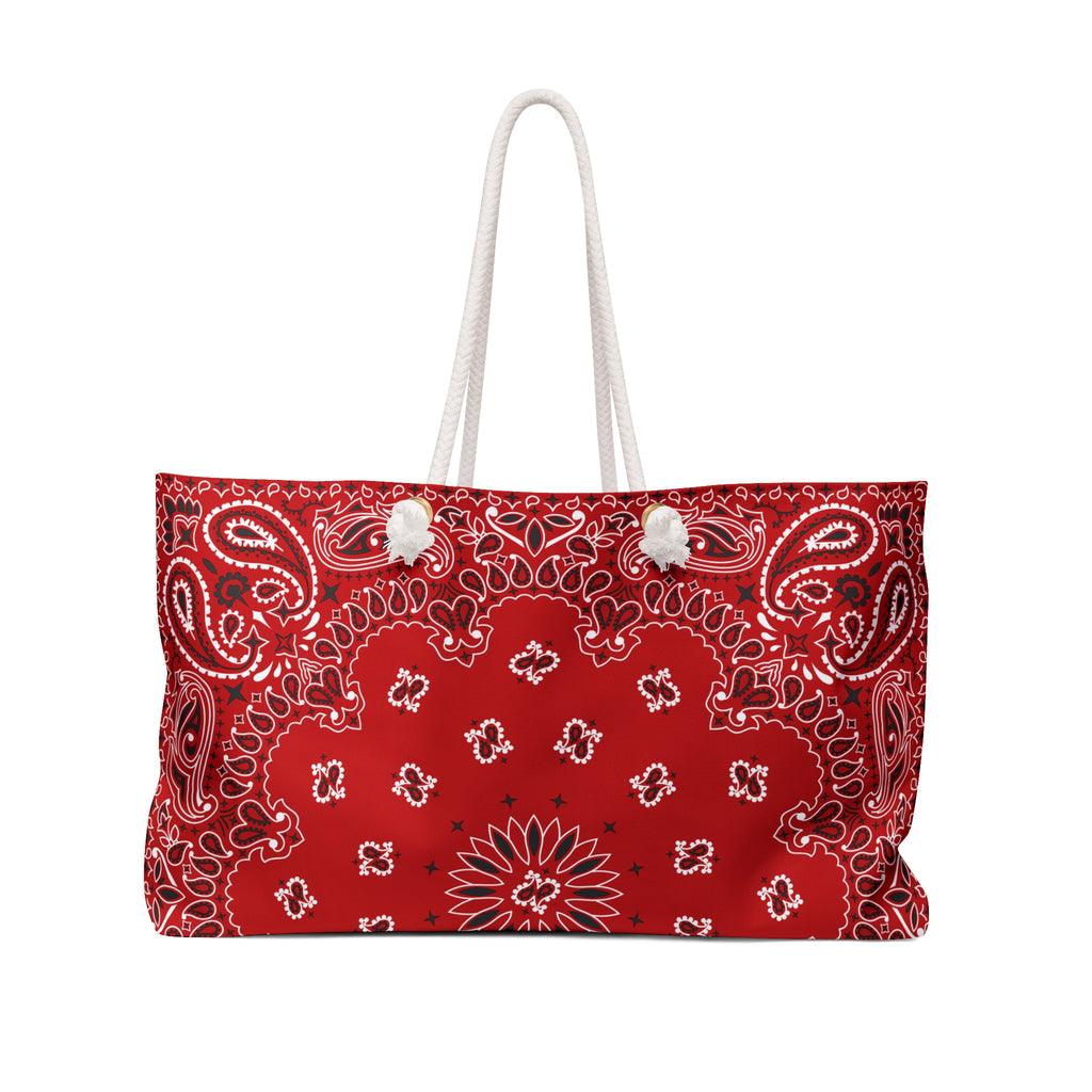 Classic Red Bandana Weekender Bag, Tote, Preppy Beach Duffel, Purse, Travel Overnight Carry-On, Handbag, Costal Cowgirl, Western Rodeo Style