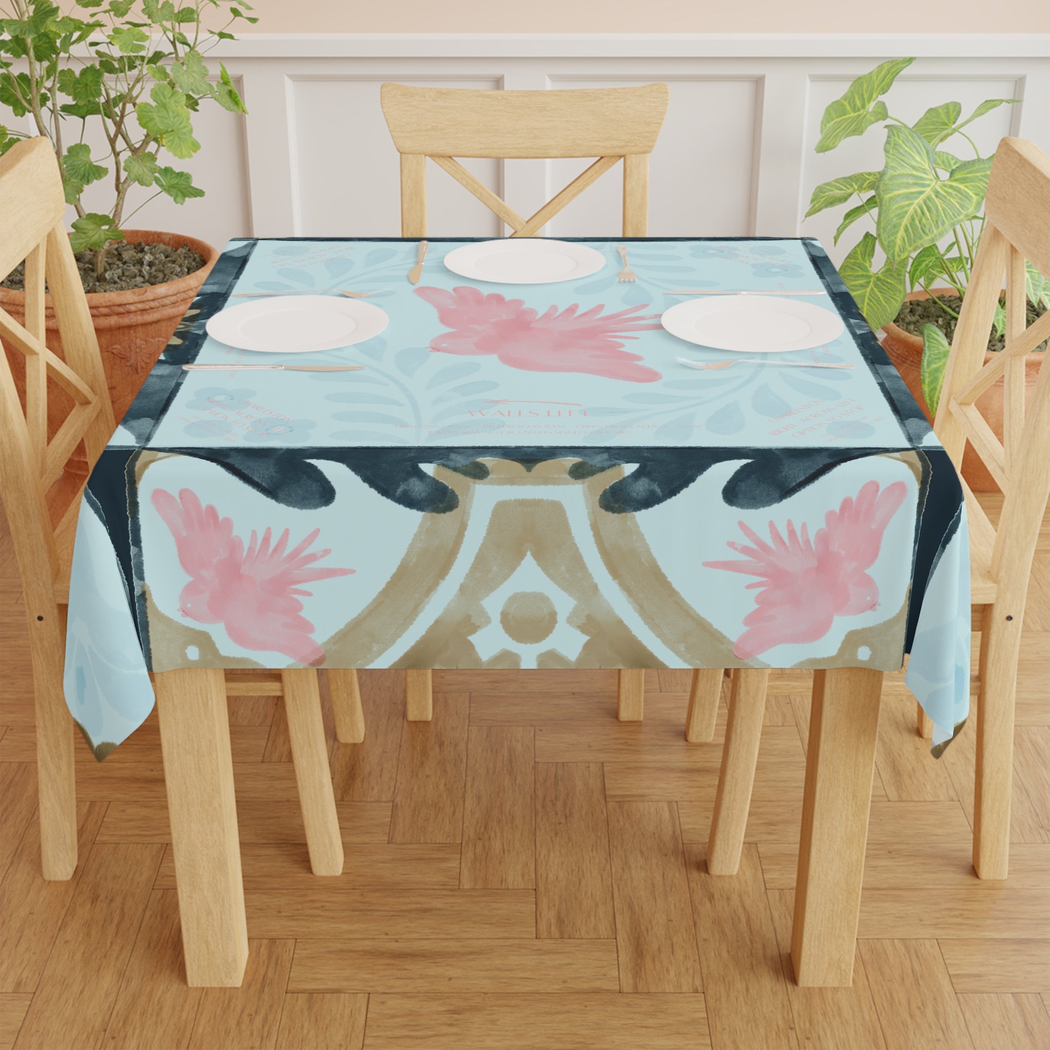 Bird Tile Tablecloth, Grandmillennial Table Cover, Hostess Gift, Charleston Rules, West Palm Beach Vibe, Beginner Instructions