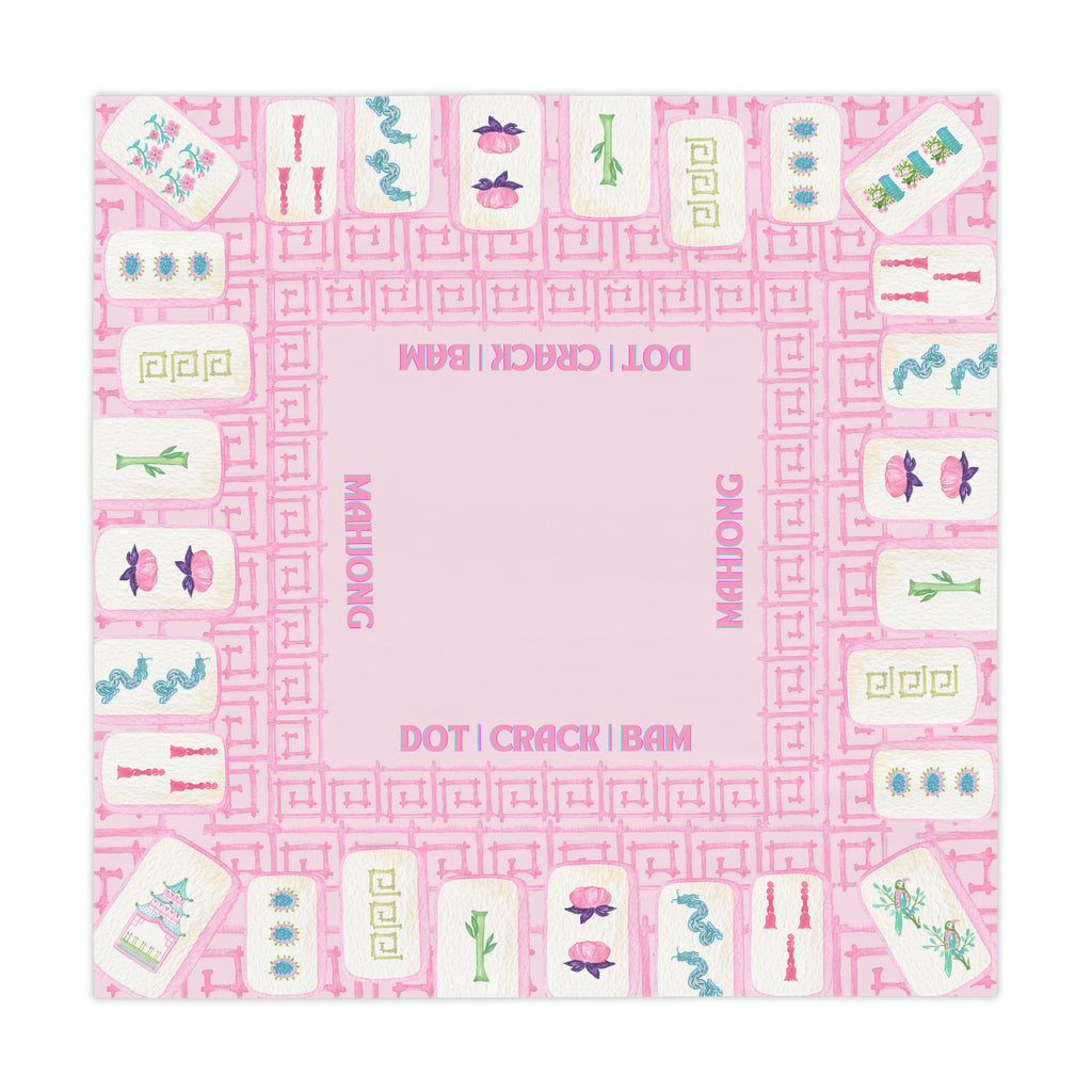 Mahjong Game Night Tablecloth, Hostess Gift, 55x55, Tiles Table Cover, Pink Bamboo, West Palm Beach Style
