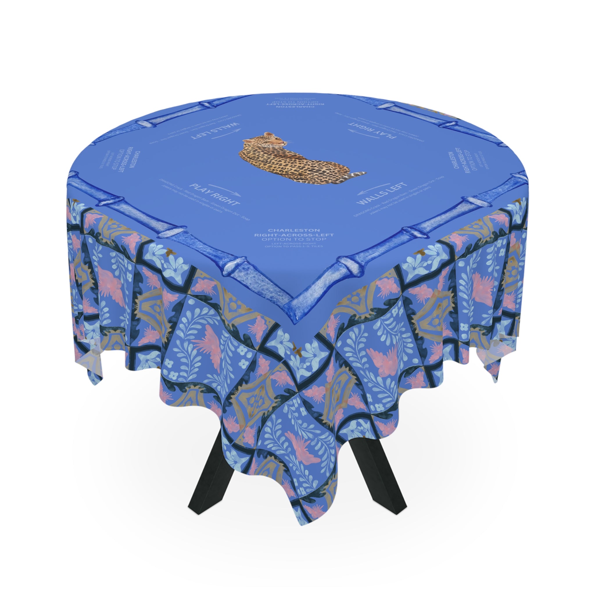Chinoiserie Leopard Tablecloth, Grandmillennial Table Cover, Hostess Gift, Charleston Rules, West Palm Beach Vibe, Blue Bamboo, Beginners