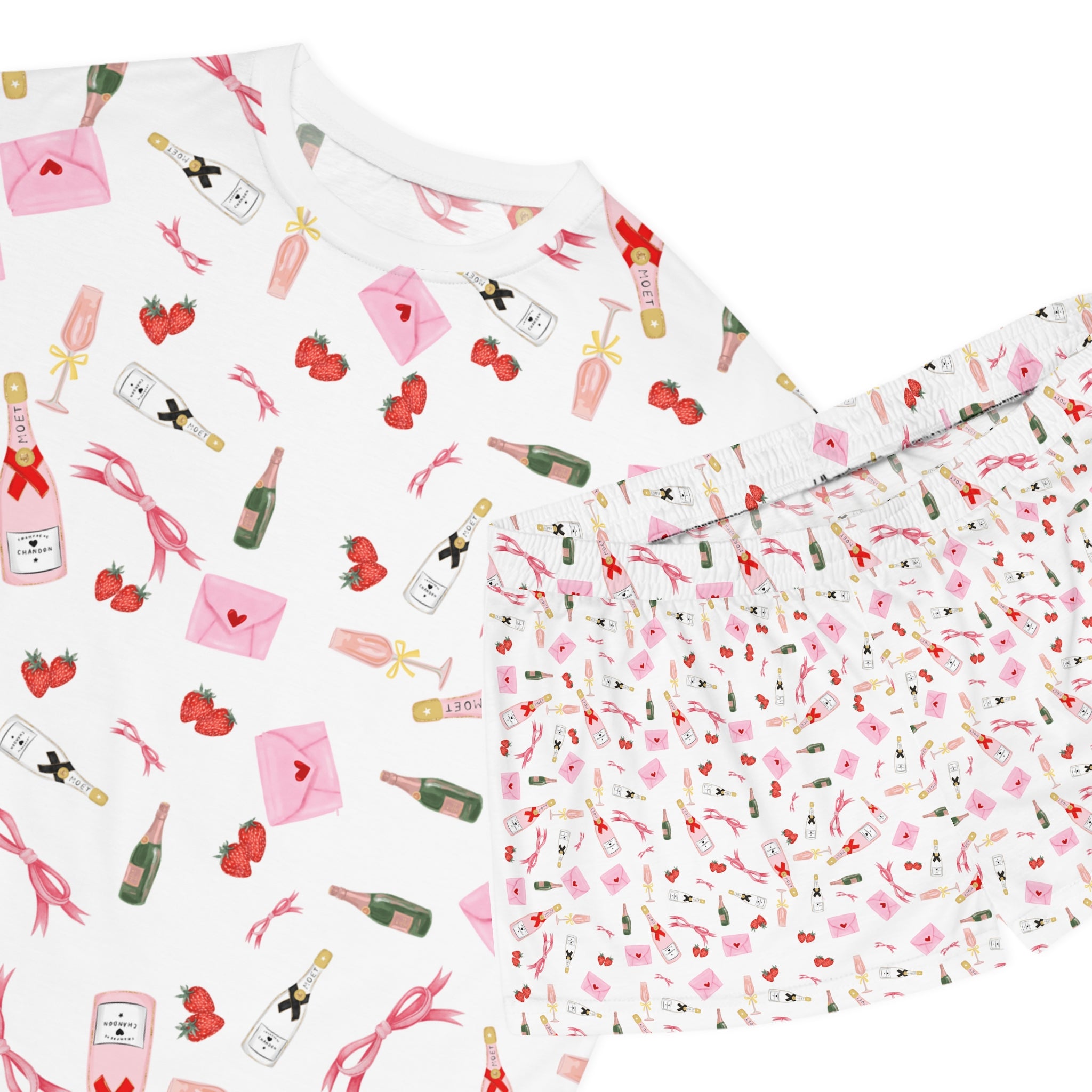I Love Champagne Women Pajama Pants - Alcohol PJs - Perfect Bridal and New Years Gift, Women's Short Pajama Set