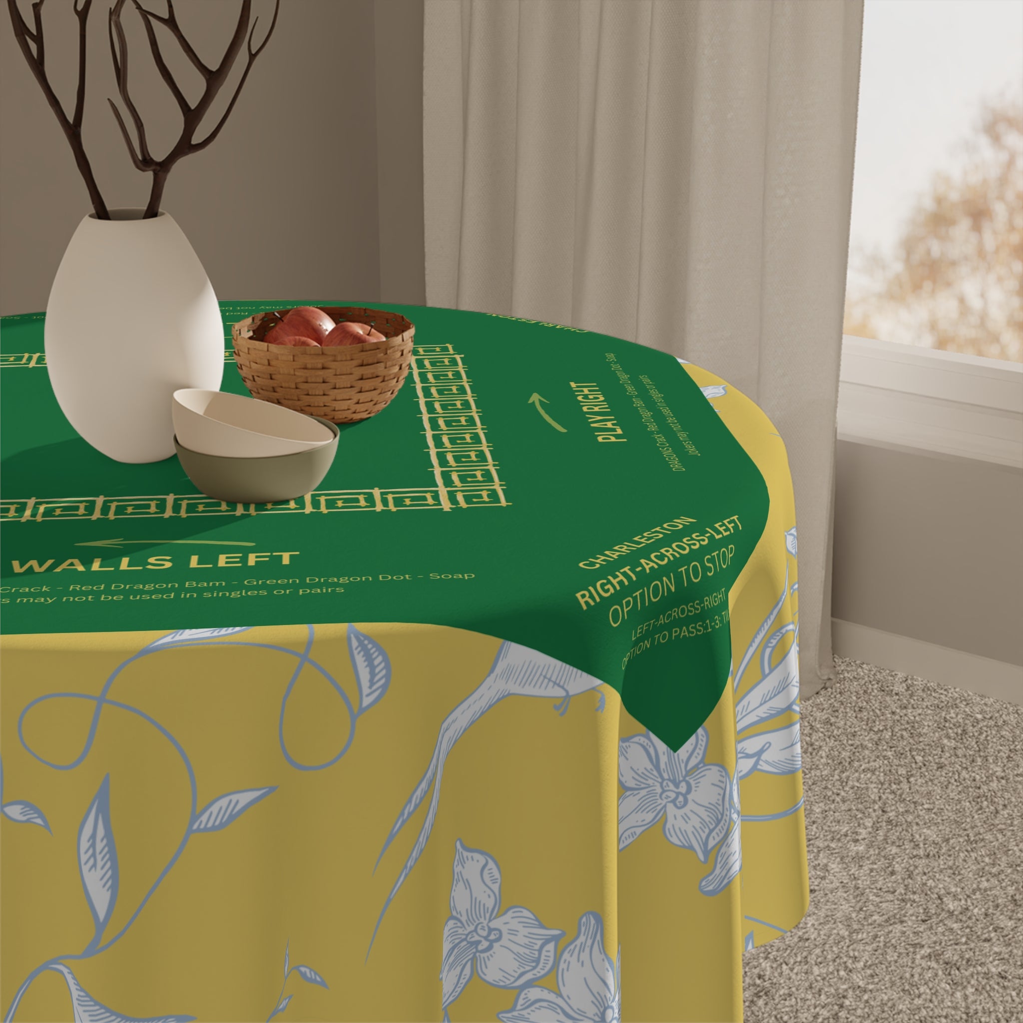 Yellow Bird Tile Tablecloth, Grandmillennial Table Cover, Hostess Gift, Charleston Rules, Beginner Instructions