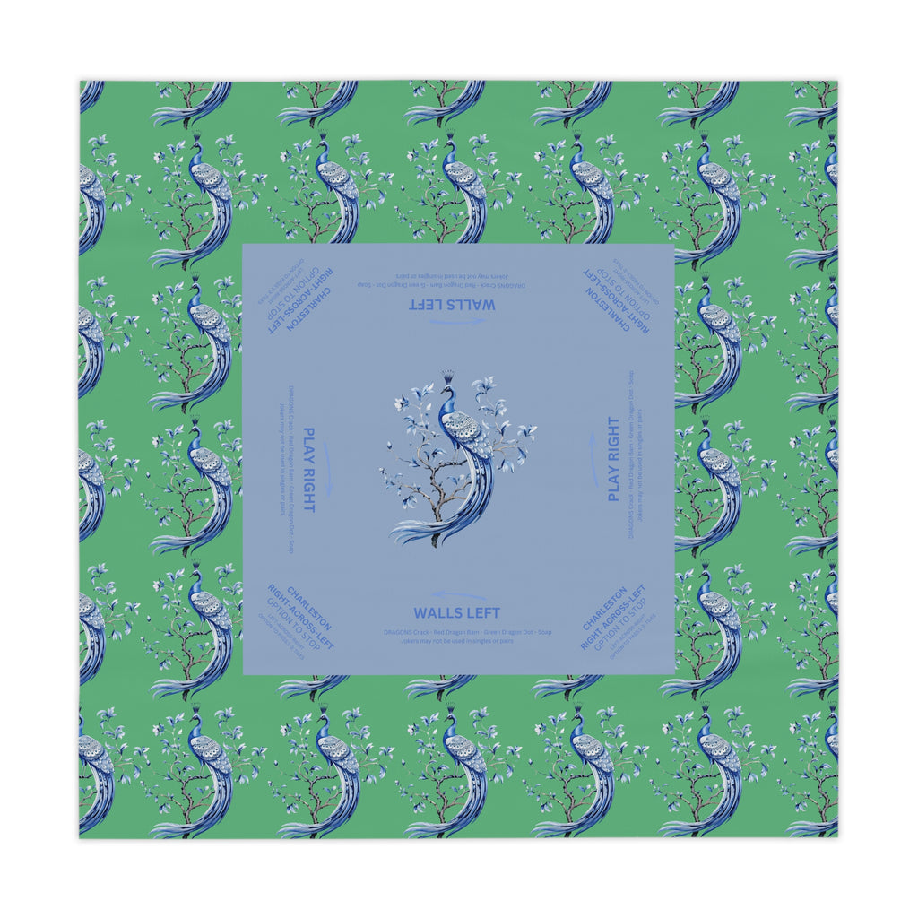 Mahjong Tablecloth, Chinoiserie Peacock Green Blue, Grandmillennial Table Cover, Hostess Gift, Game Night, Beginner Friendly Instructions