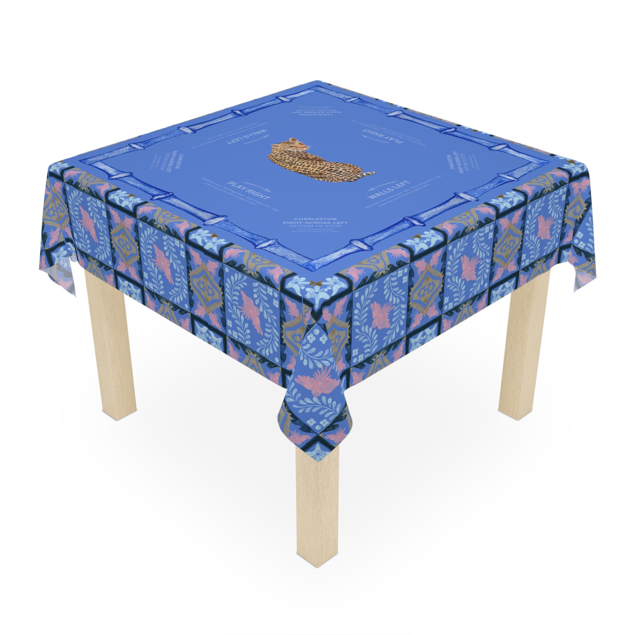 Chinoiserie Leopard Tablecloth, Grandmillennial Table Cover, Hostess Gift, Charleston Rules, West Palm Beach Vibe, Blue Bamboo, Beginners