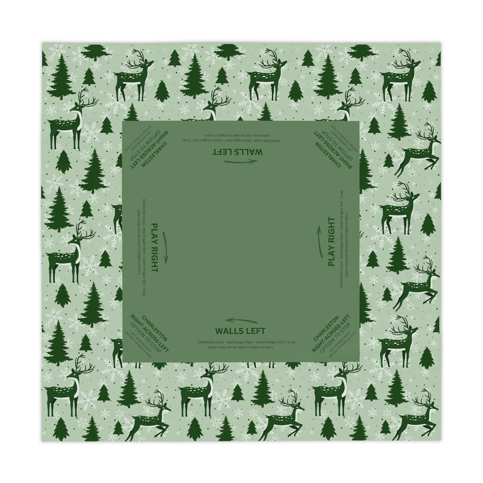 Christmas MAHJONG Tablecloth Forest Coquette, Mahjong Instructions,Tablecloth Size 55 x 55, Mahjong with Rules, for beginners