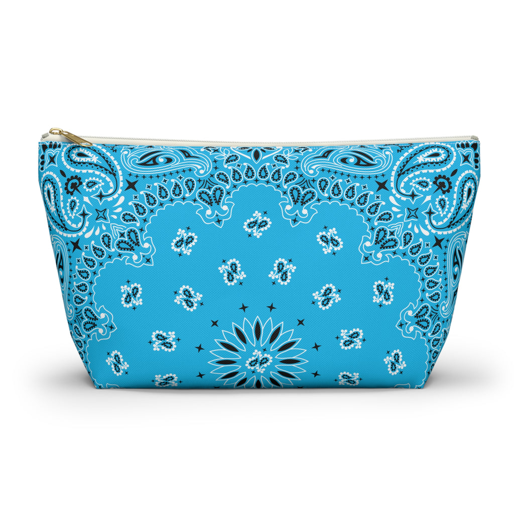 Cerulean Blue Bandana Jewelry Pouch, Costal Cowgirl, Travel Organizer, Gift for Her, Cosmetic Makeup Accessory Case, Rodeo Western Classic