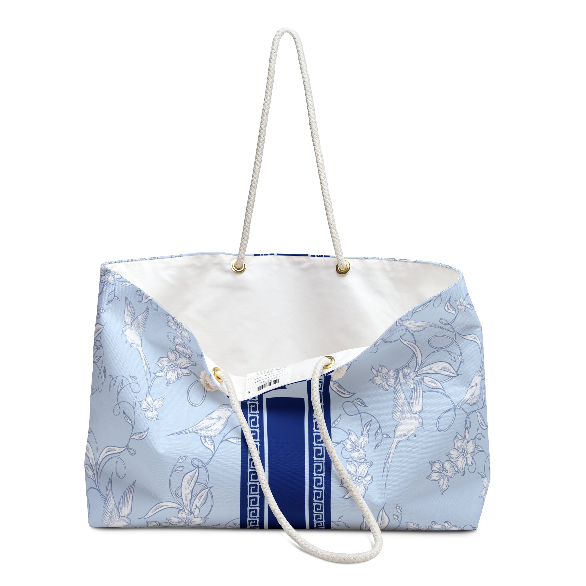 Monogram Mahjong Tiles Weekender Tote, Blue Birdies, Personalized Initial, Preppy Travel Duffel
