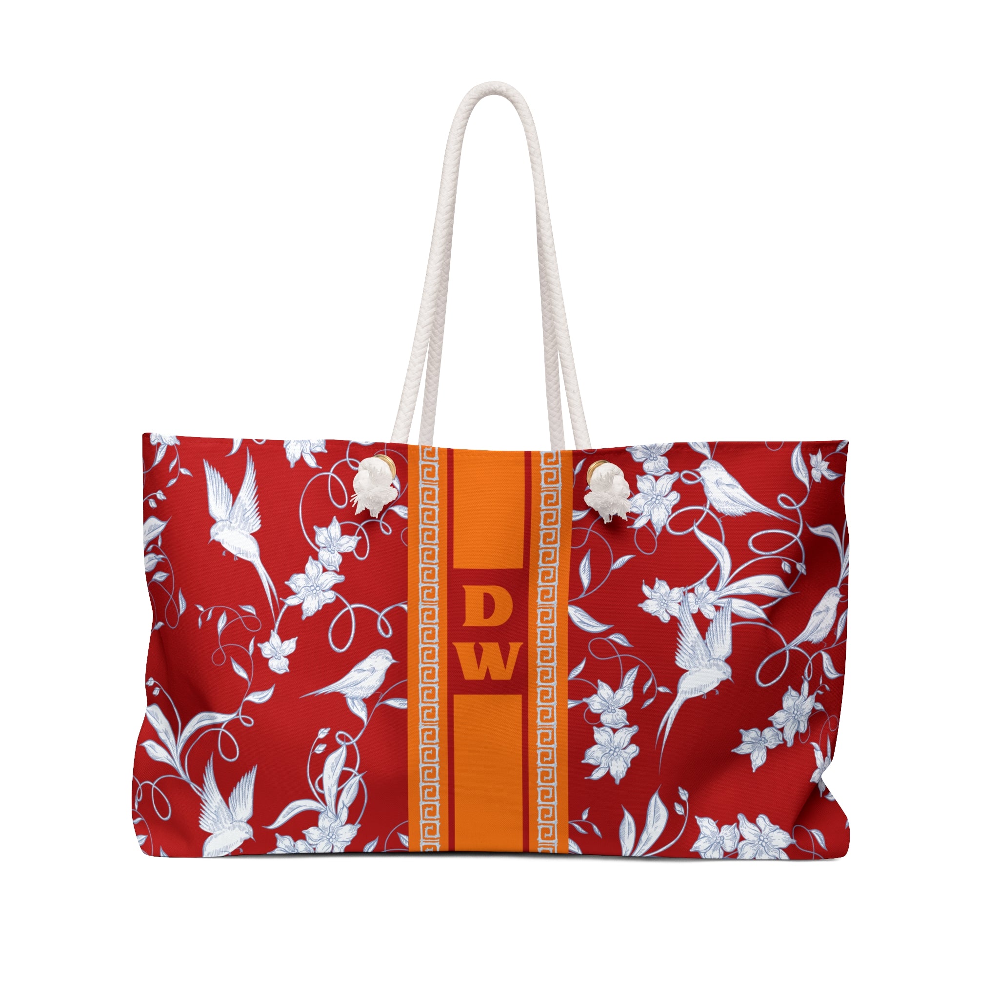 Monogrammed Chinoiserie Mahjong Tote Bag: Orange and Red Personalized Mahjong Gift, Maj Carry-All Travel Duffel